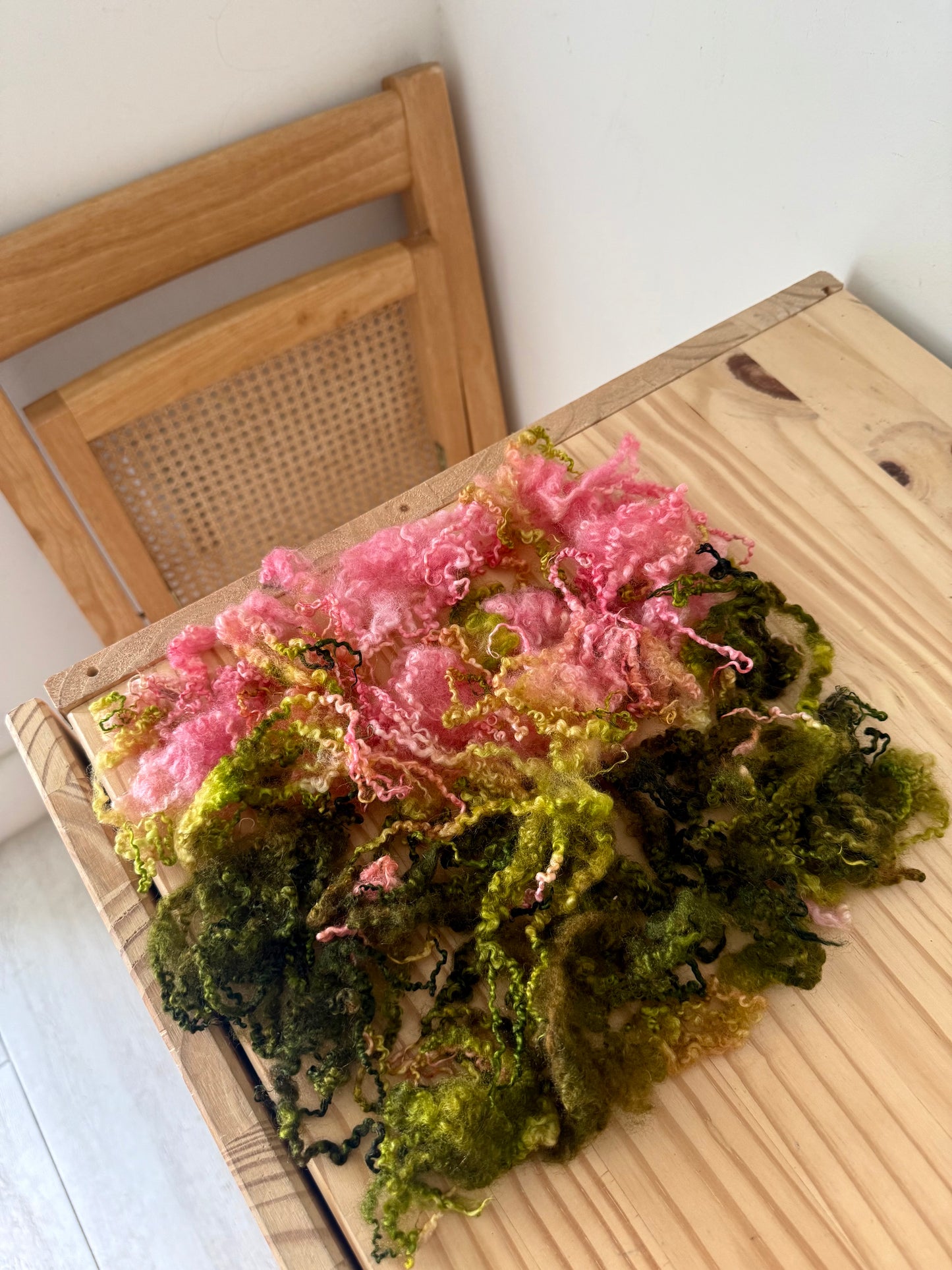 bluefaced leicester locks - flamingo pink & chartreuse