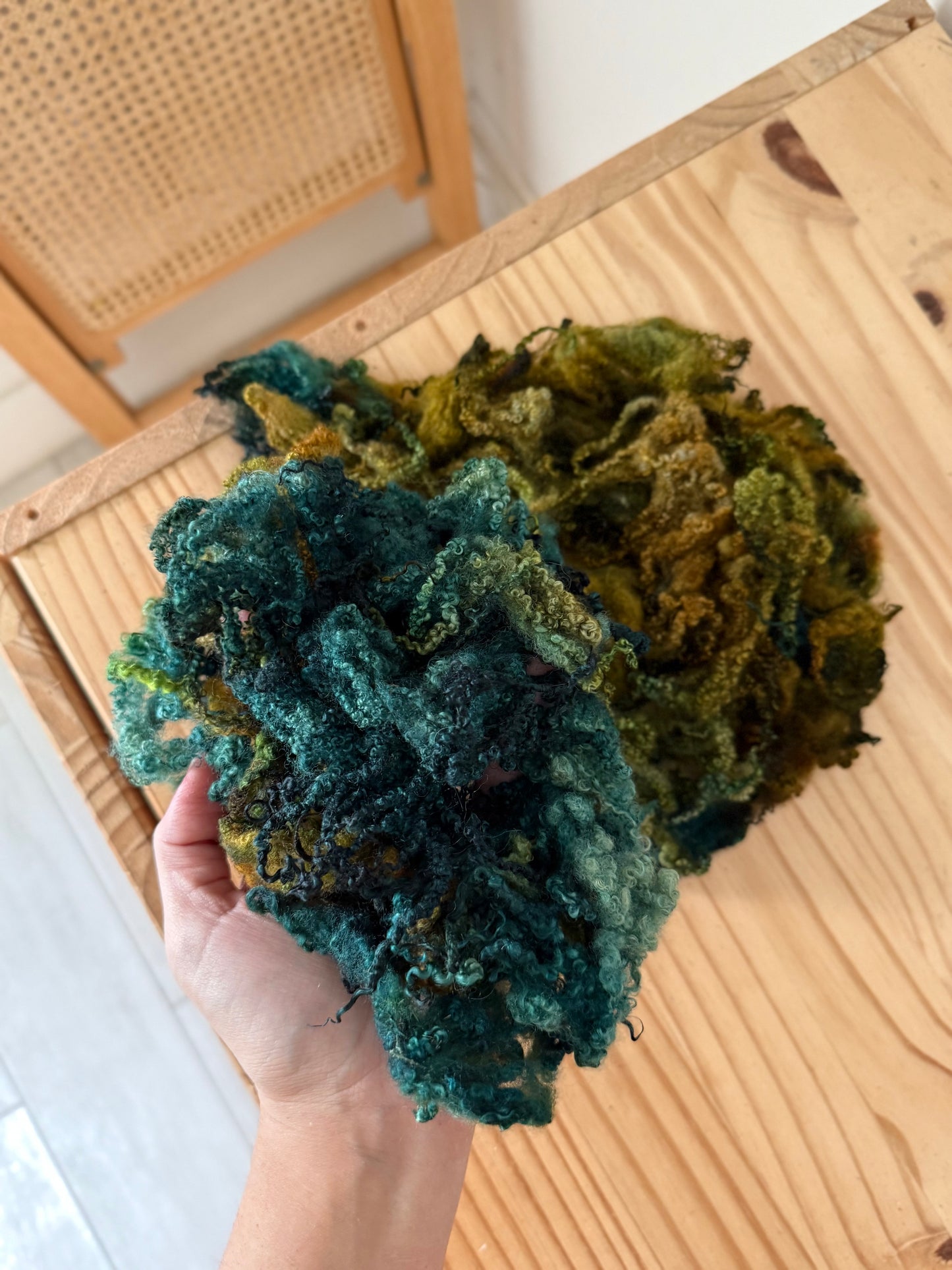 bluefaced leicester locks - blue spruce & olive brown