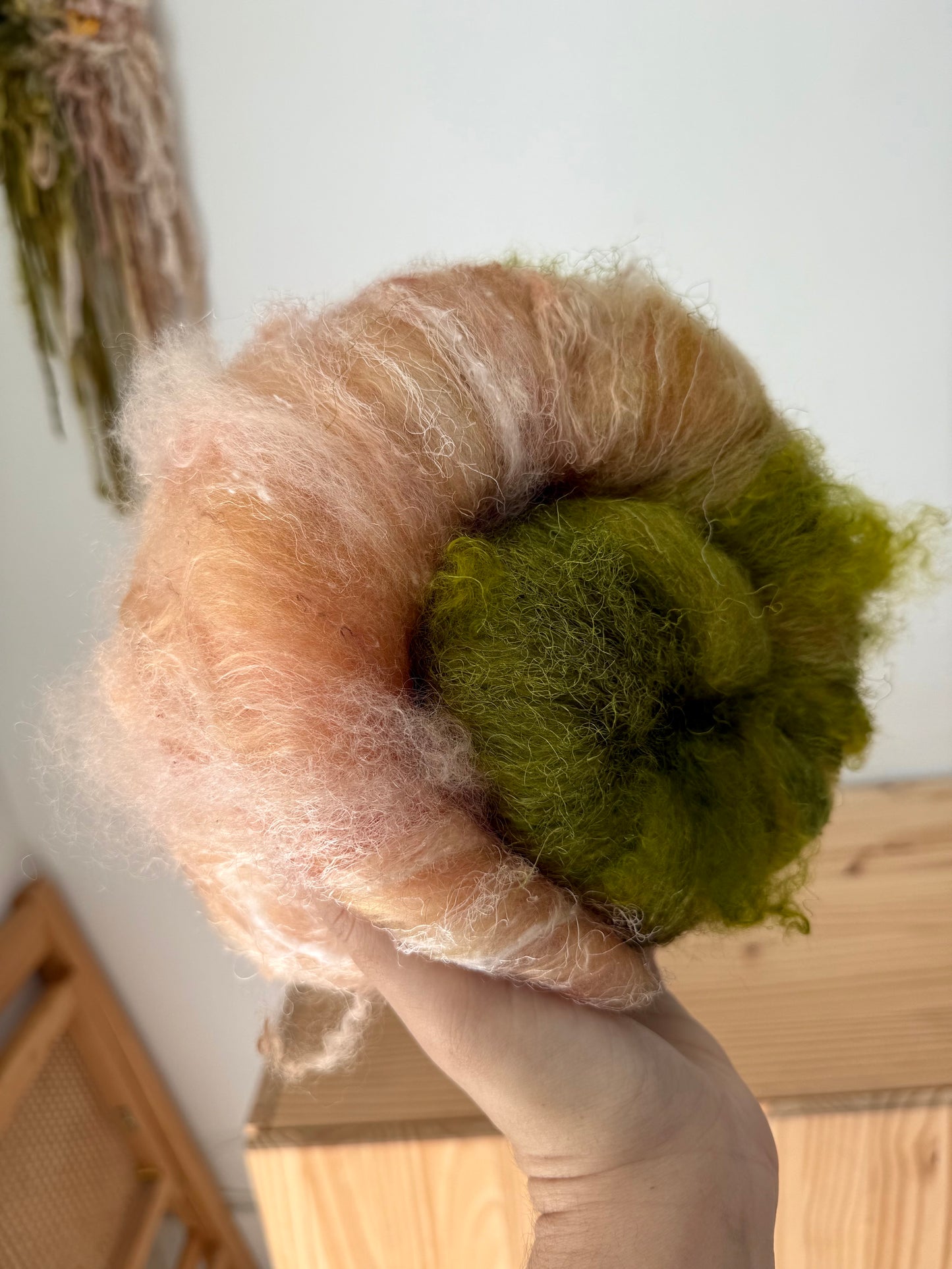art batt - peach pink & olive green