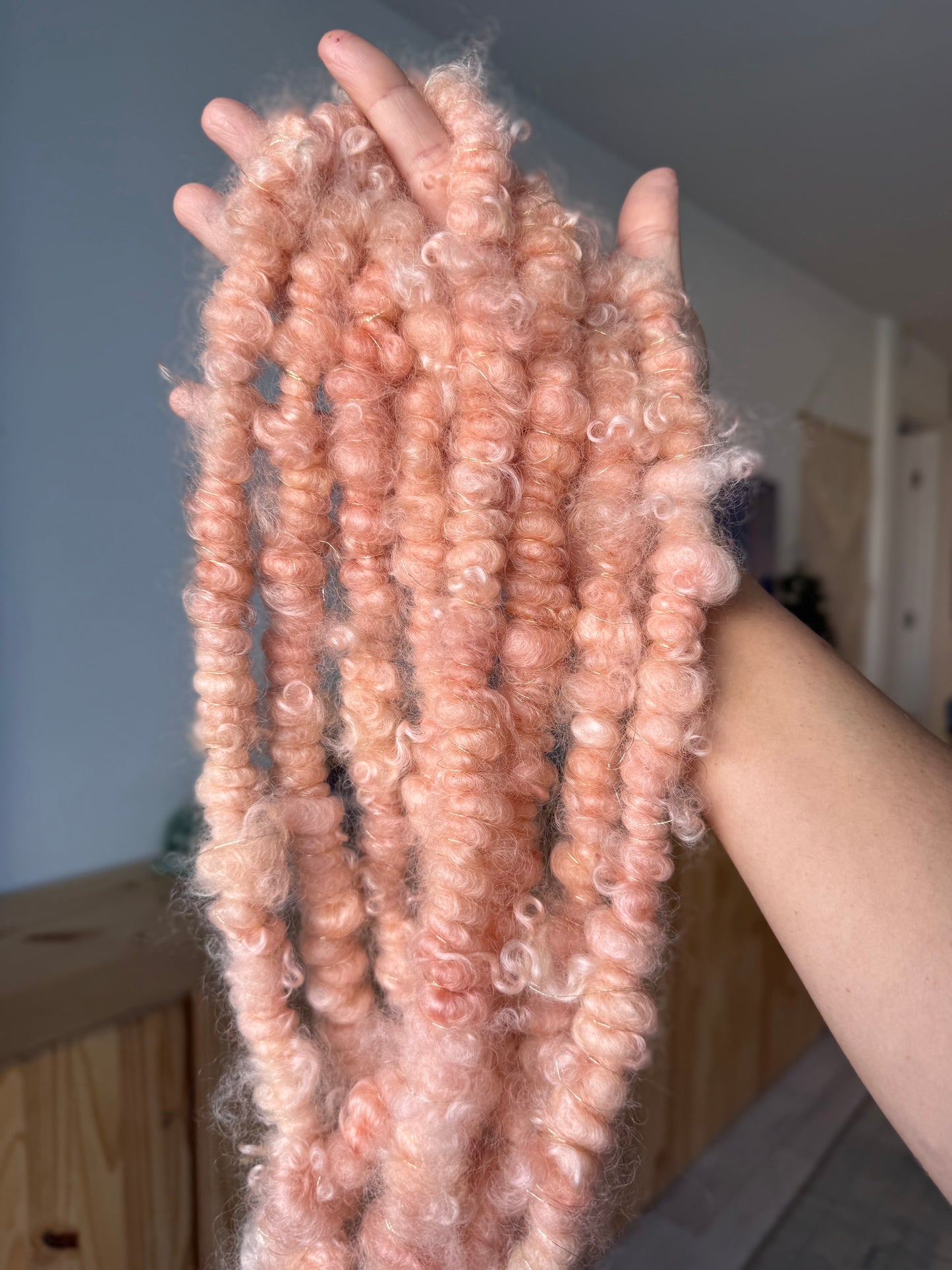 peach pink wensleydale lockspun coils