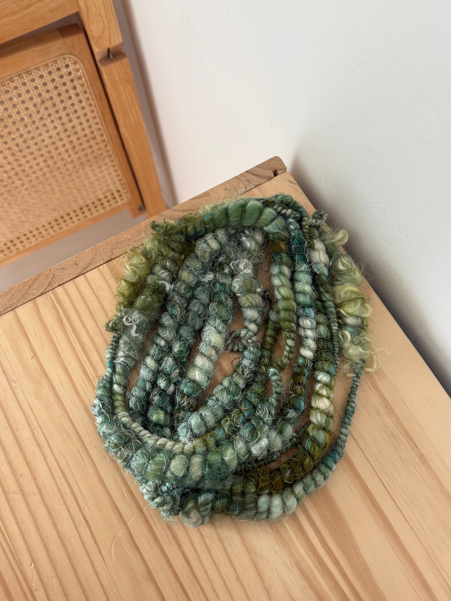 mint & marine coiled art yarn