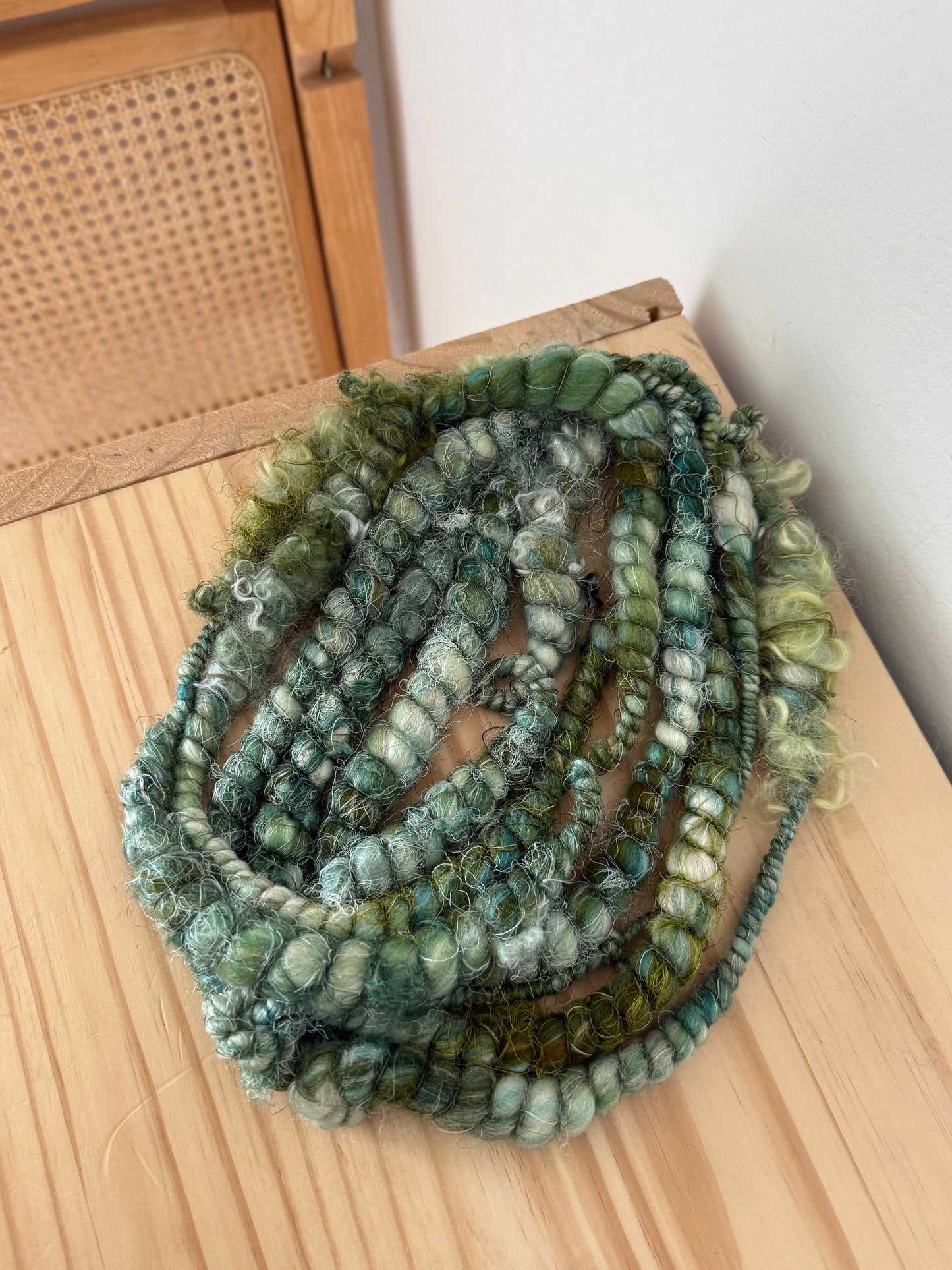 mint & marine coiled art yarn