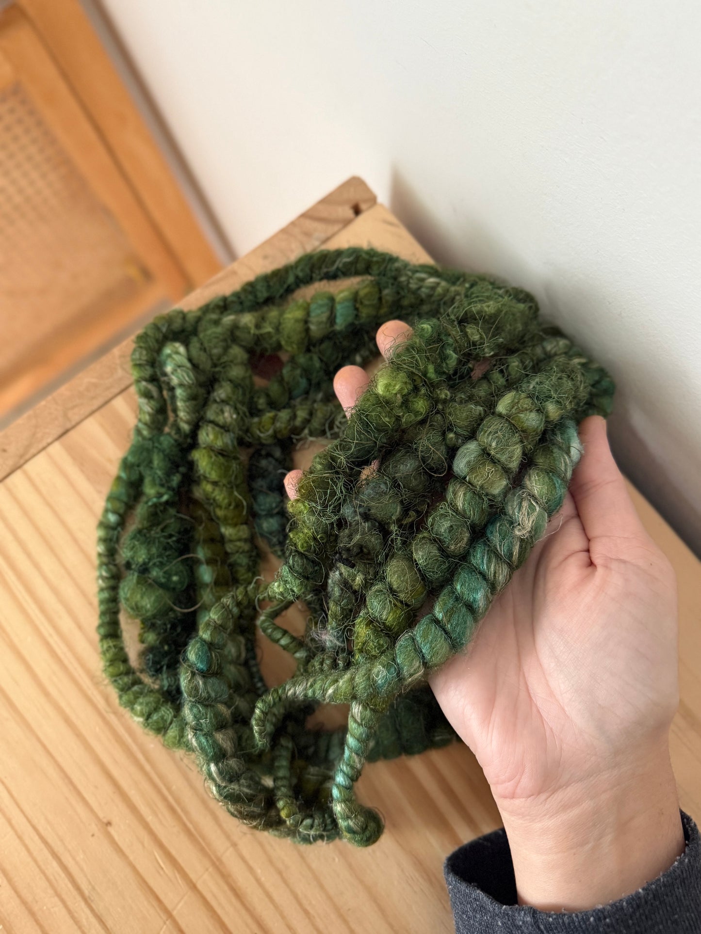 forest green & deep teal art yarn