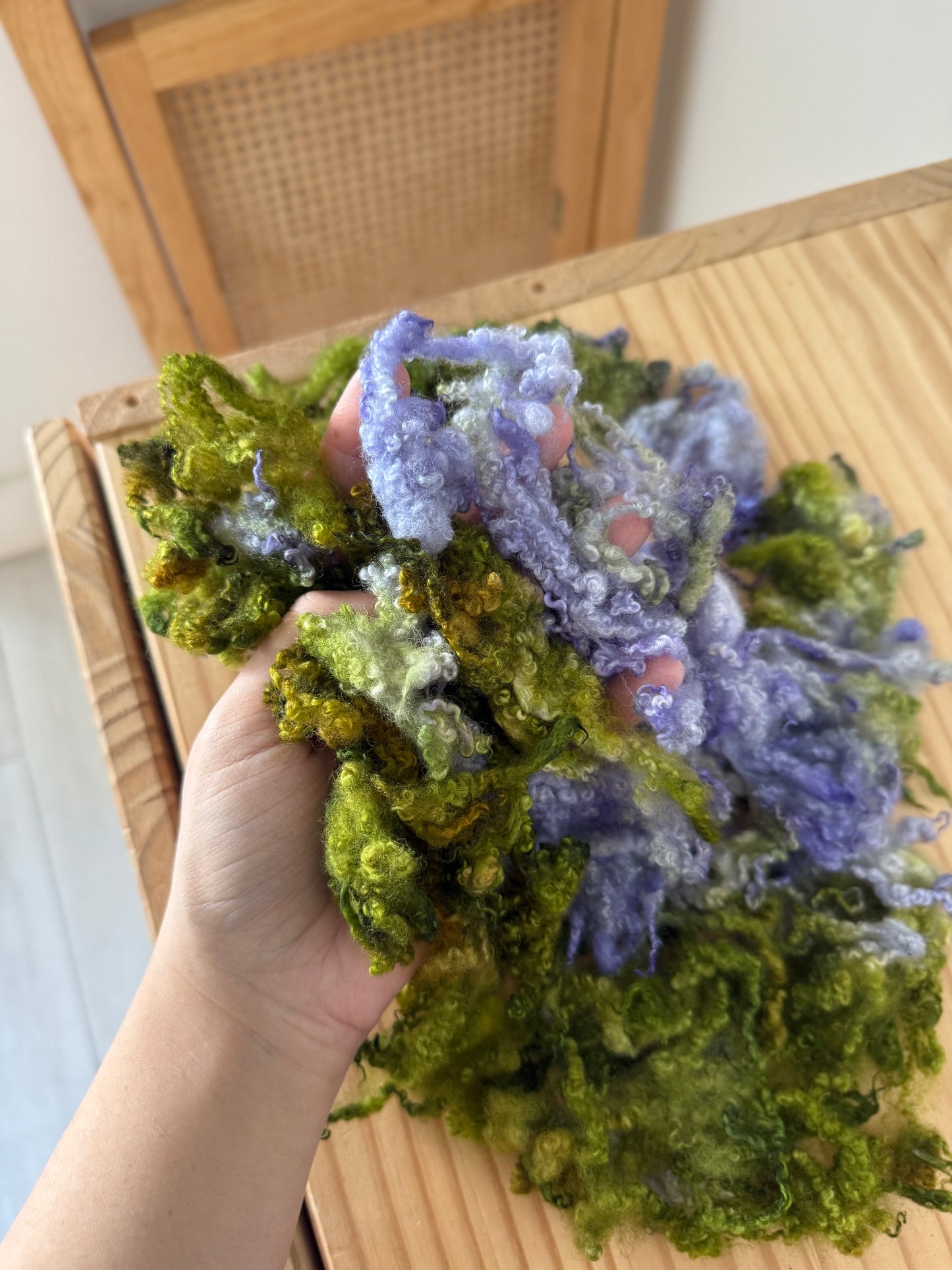 bluefaced leicester locks - lavender lilac & olive green