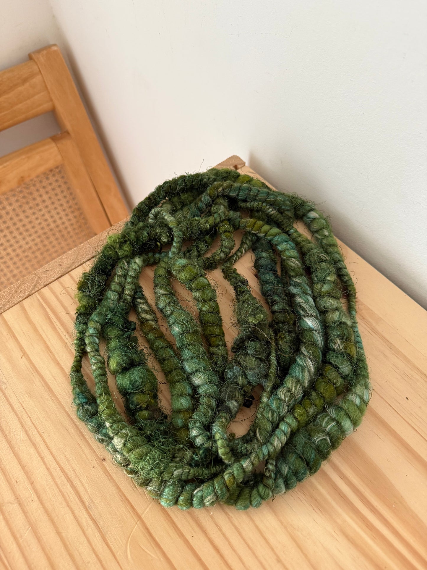 forest green & deep teal art yarn