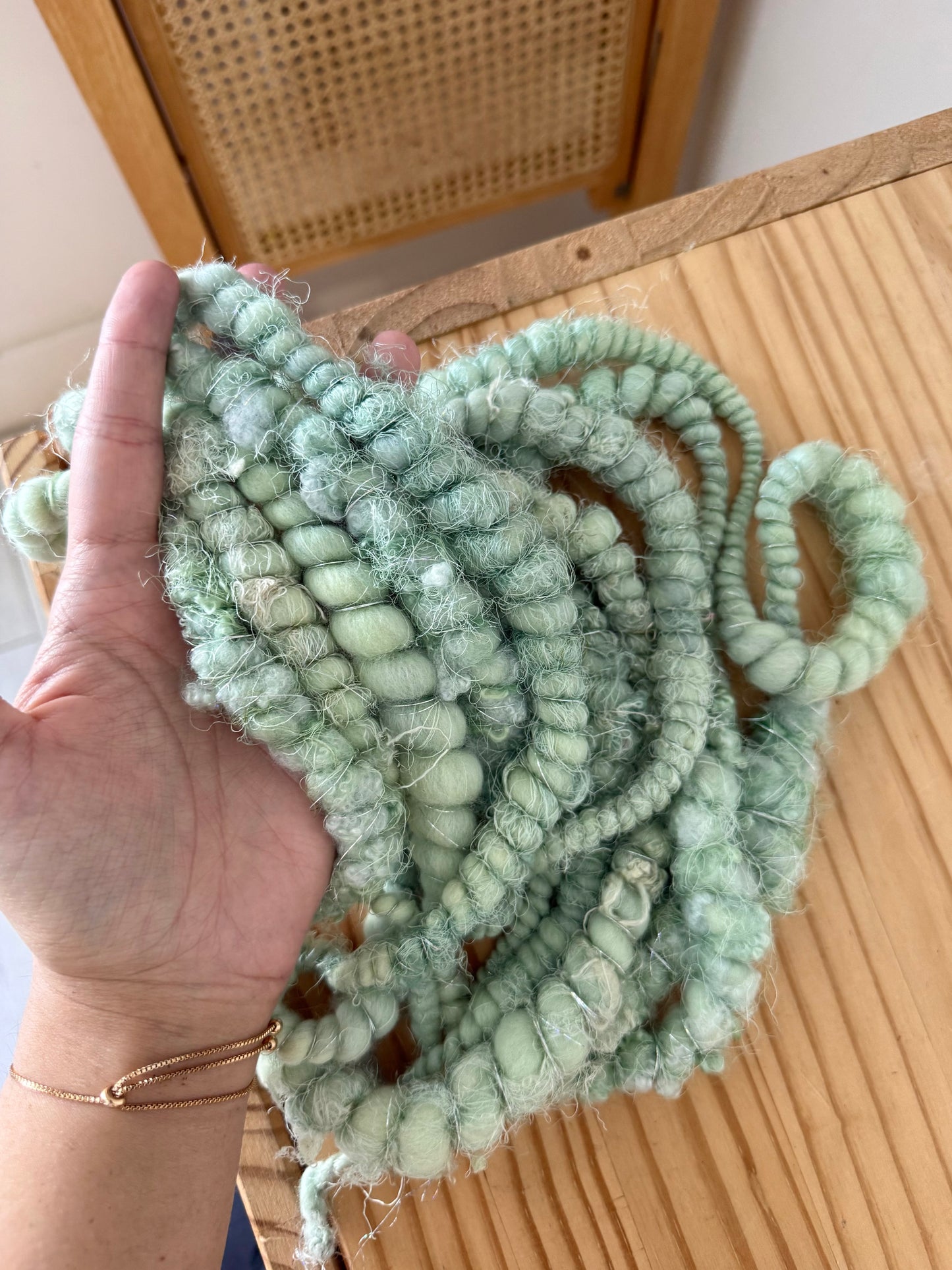 mint green & silver handspun art yarn