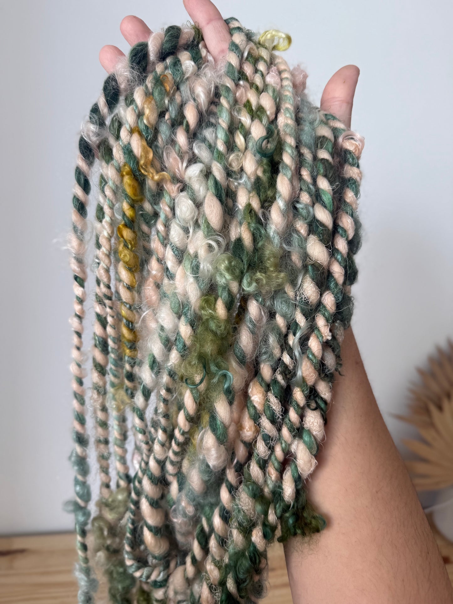plied pink art yarn - peach & teal