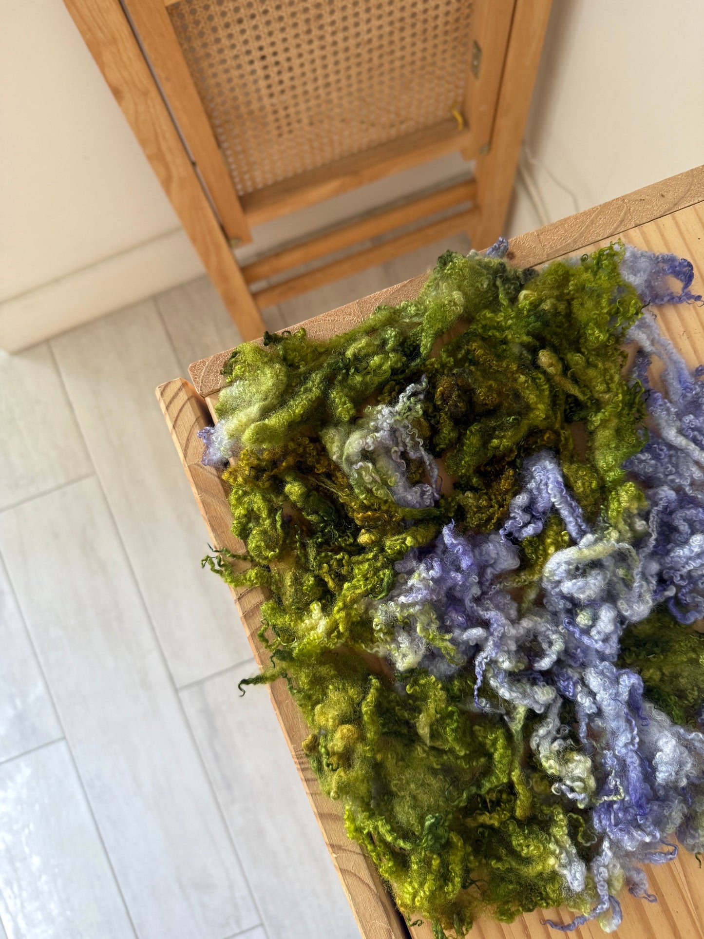 bluefaced leicester locks - lavender lilac & olive green
