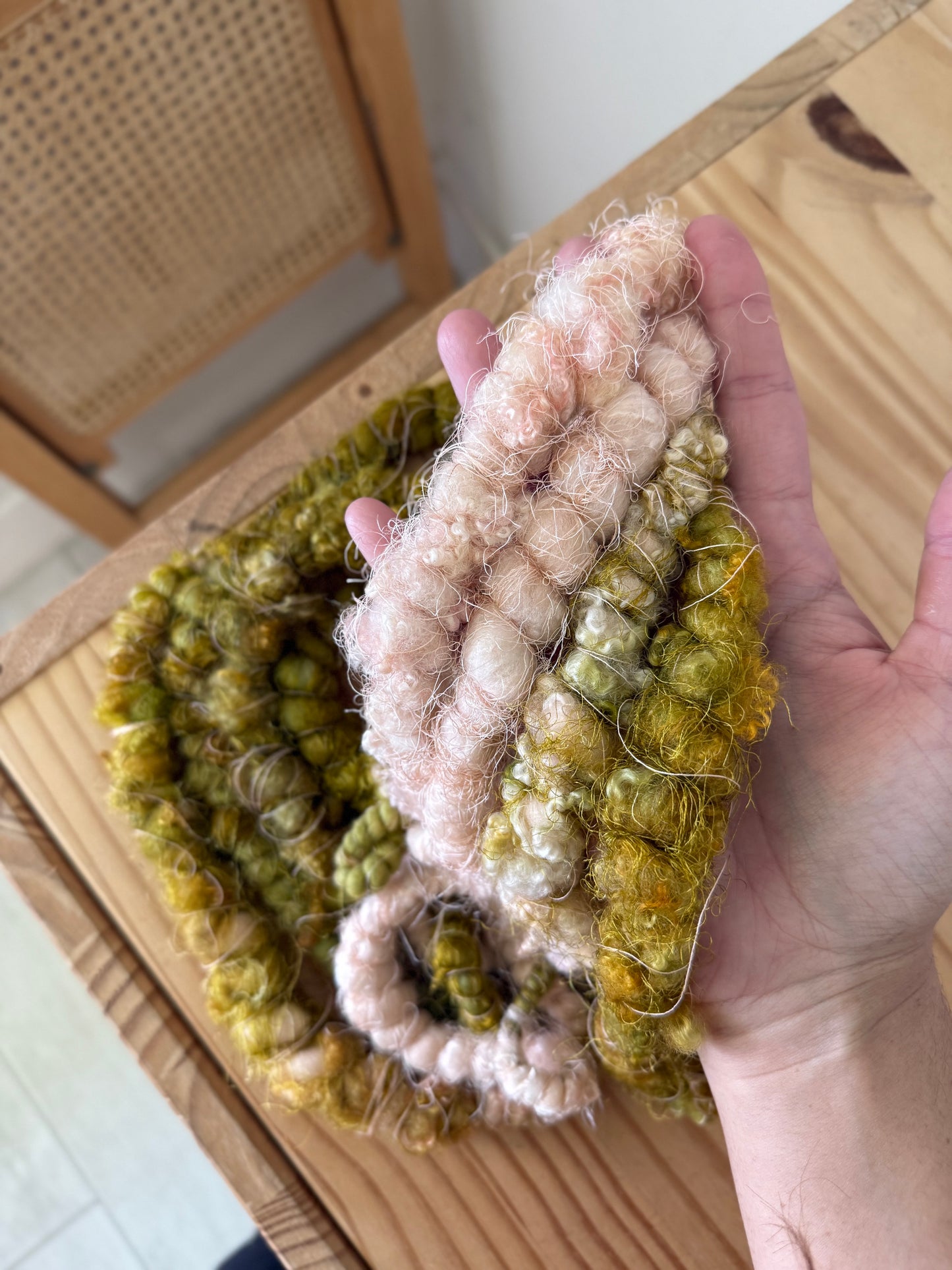 golden peach & bfl locks - handspun art yarn