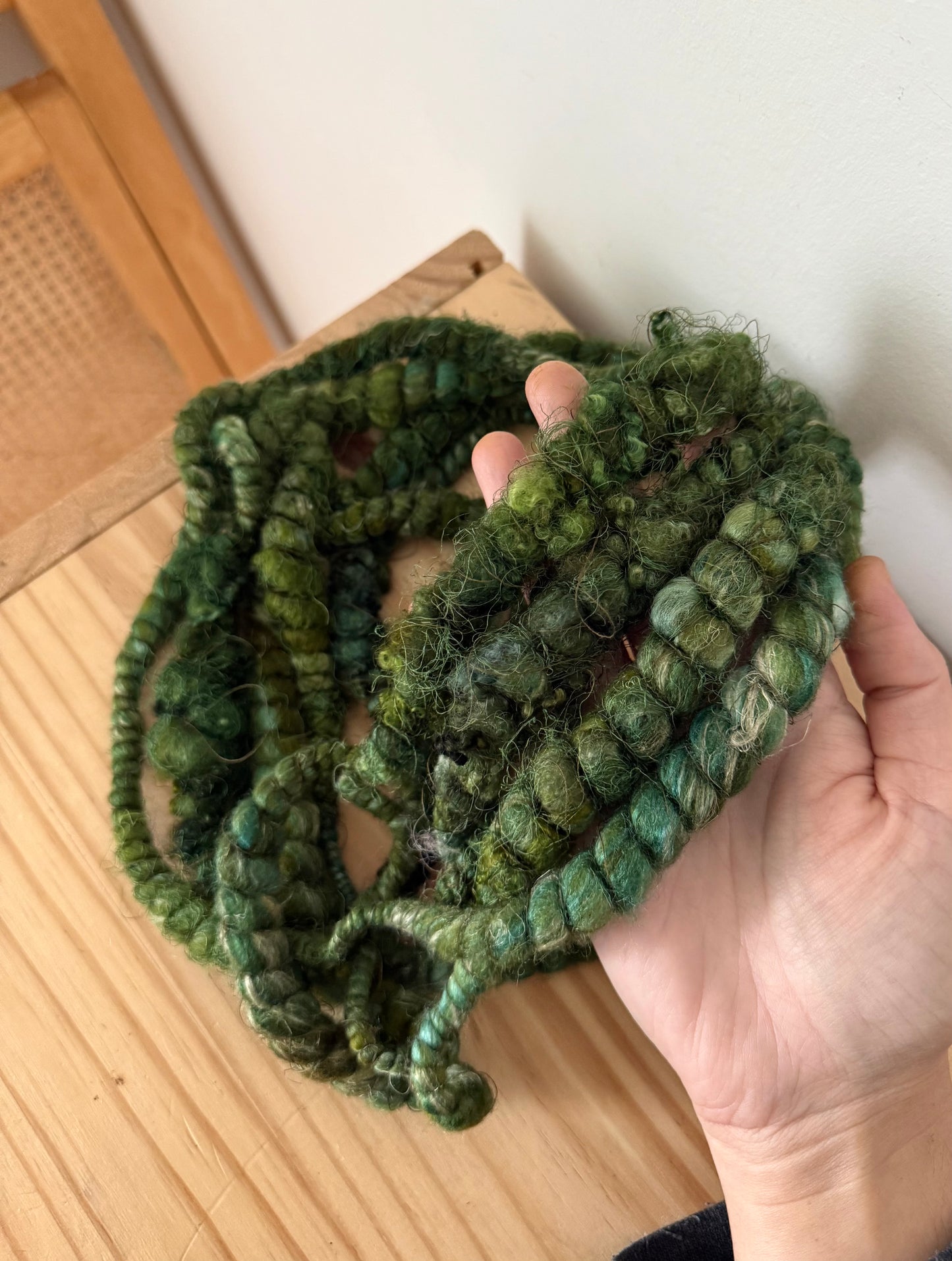 forest green & deep teal art yarn