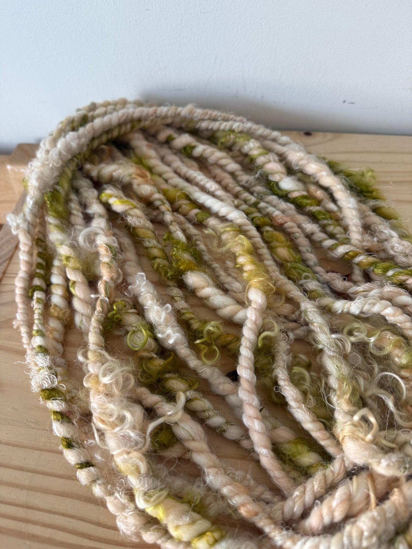 plied pink art yarn with mohair