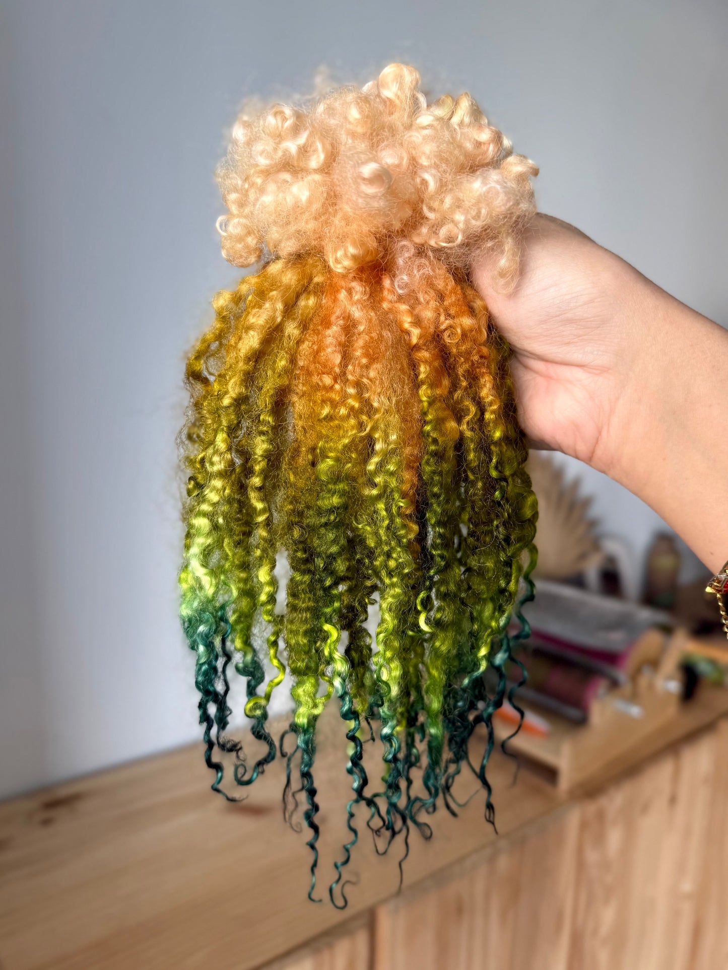 extra long teeswater locks- peach to spruce gradient