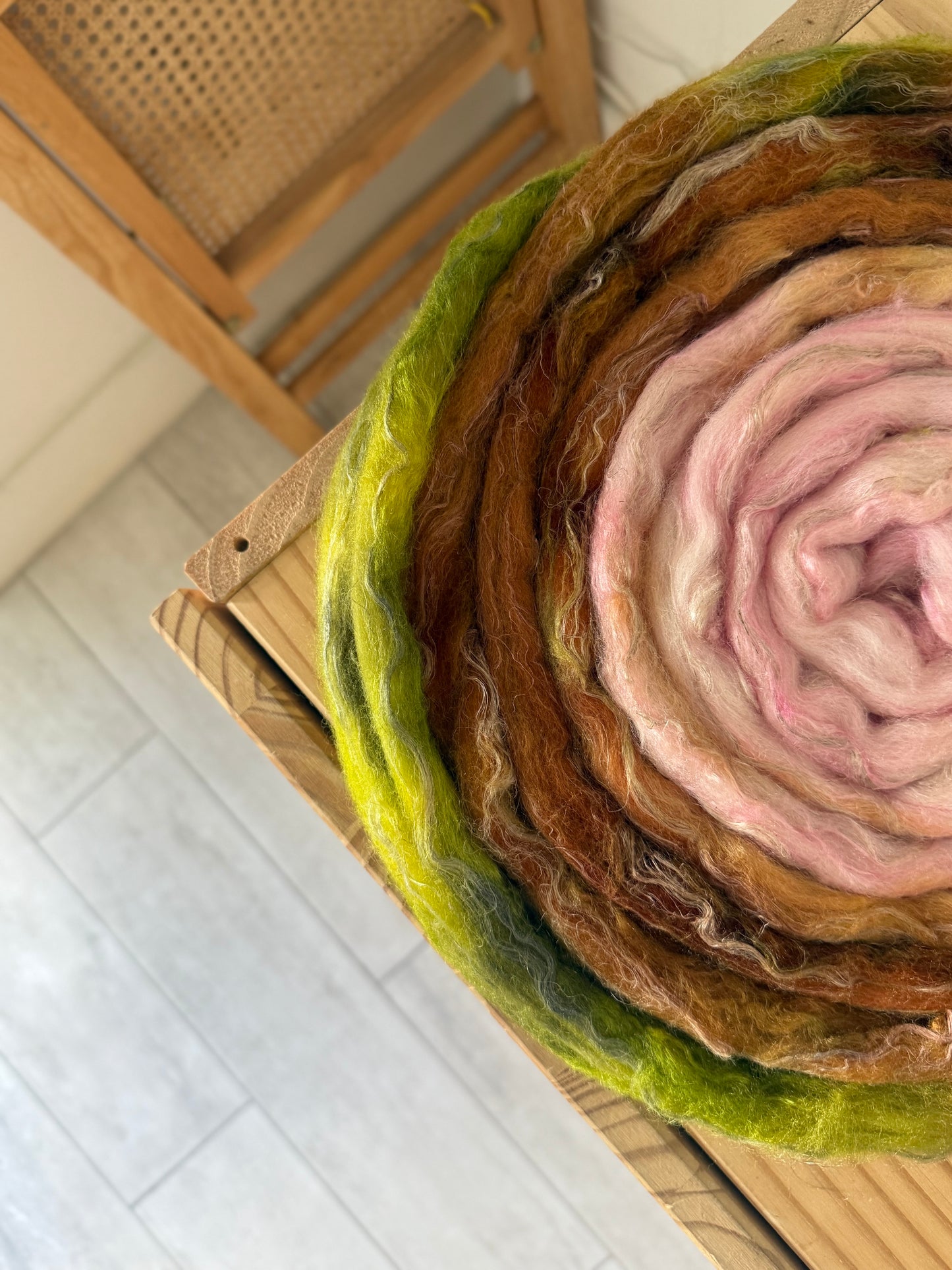 merino/silk/flax wool - pink apricot & chartreuse 4oz