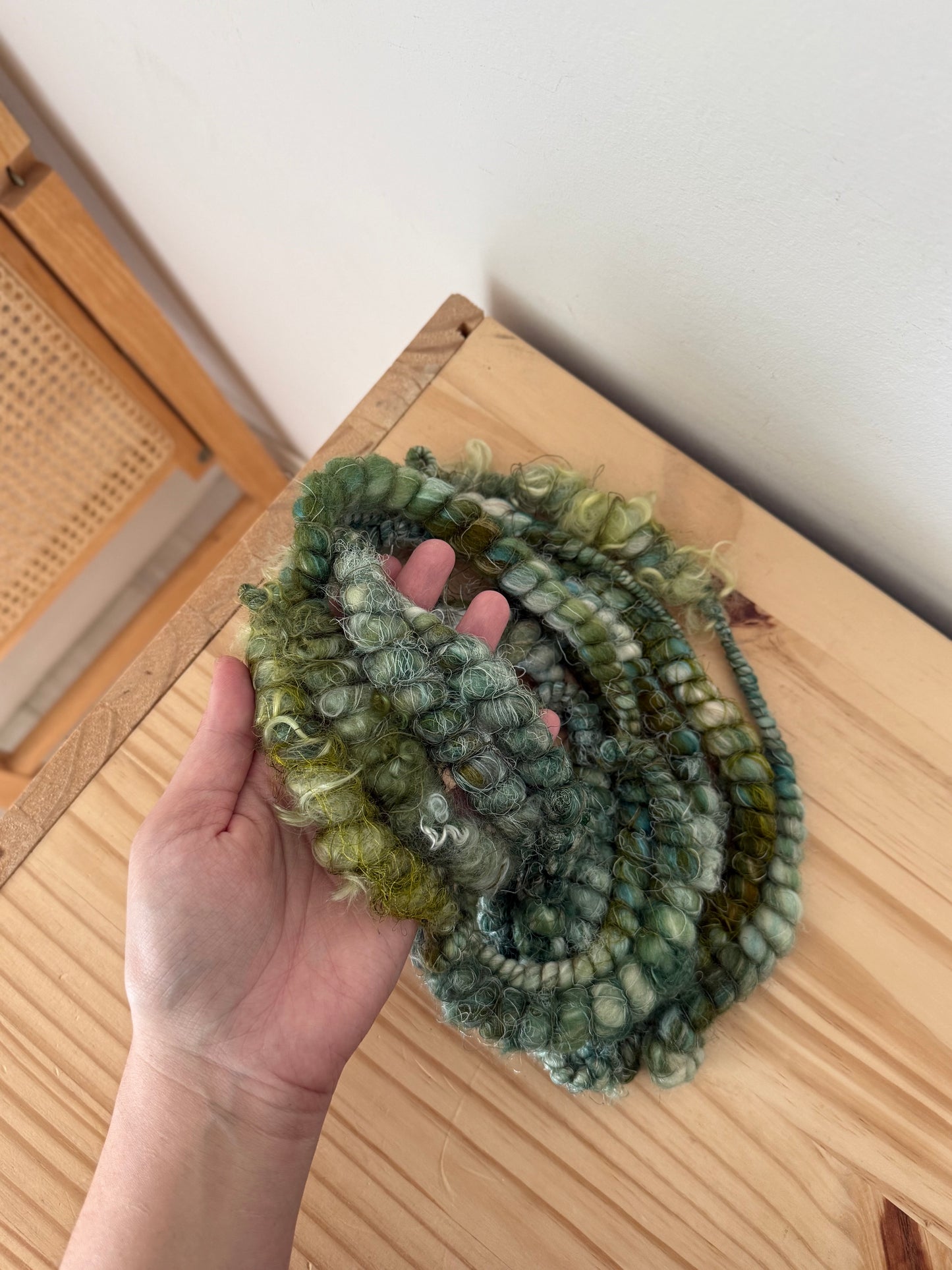mint & marine coiled art yarn