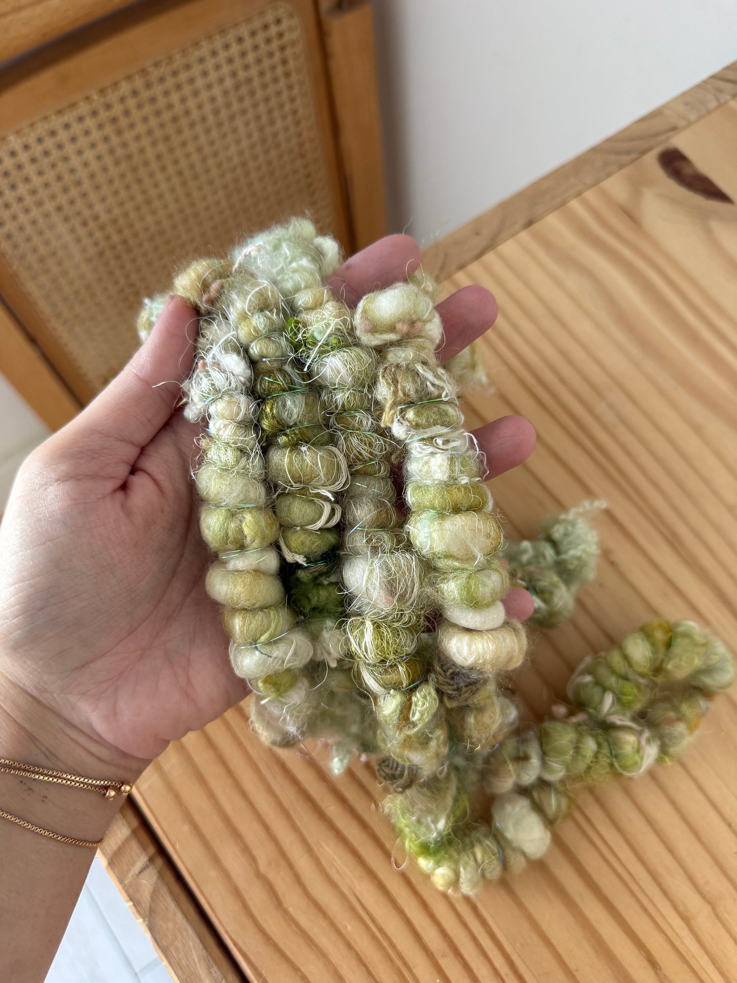 sage green textured handspun art yarn