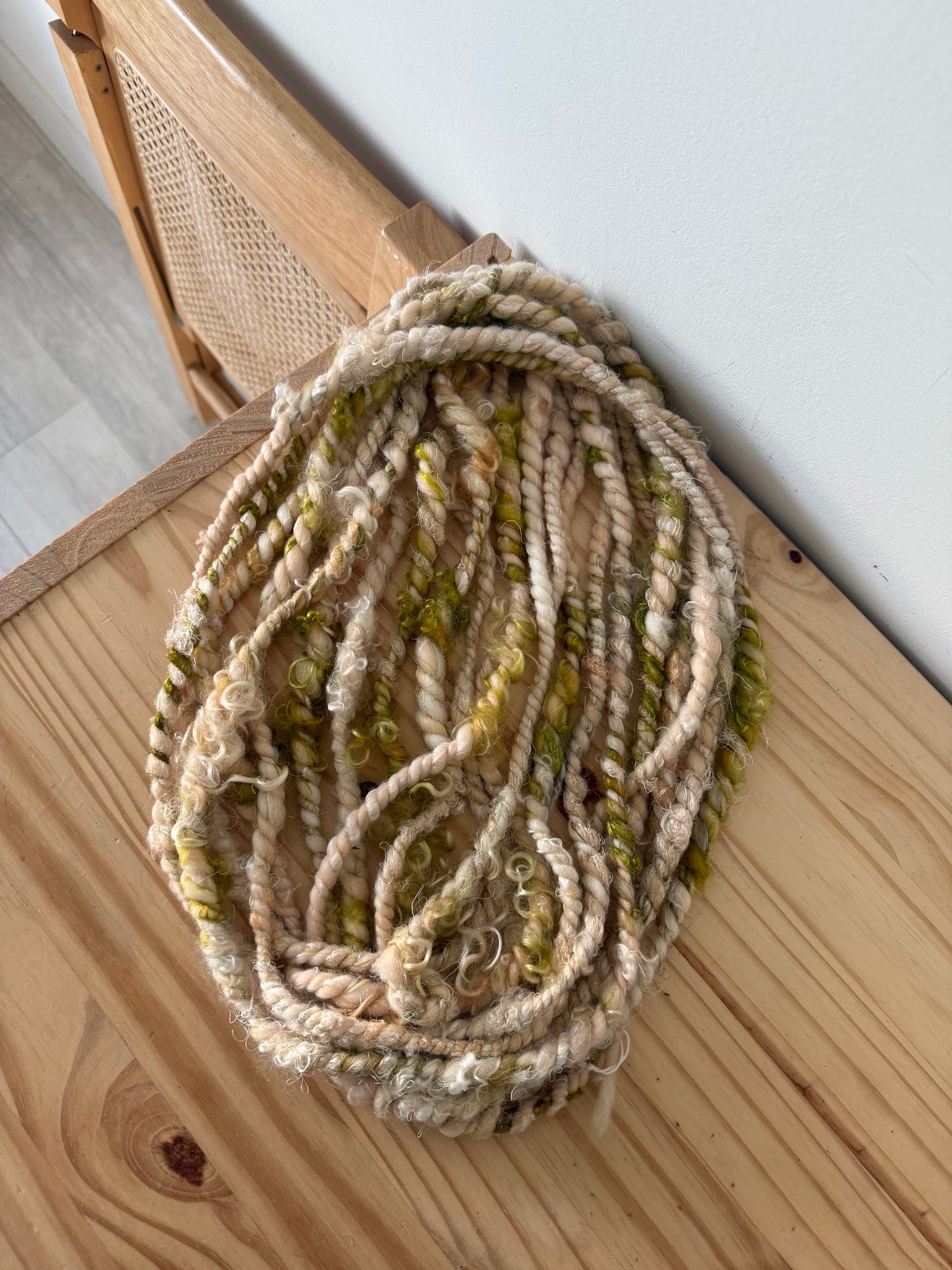 plied pink art yarn with mohair