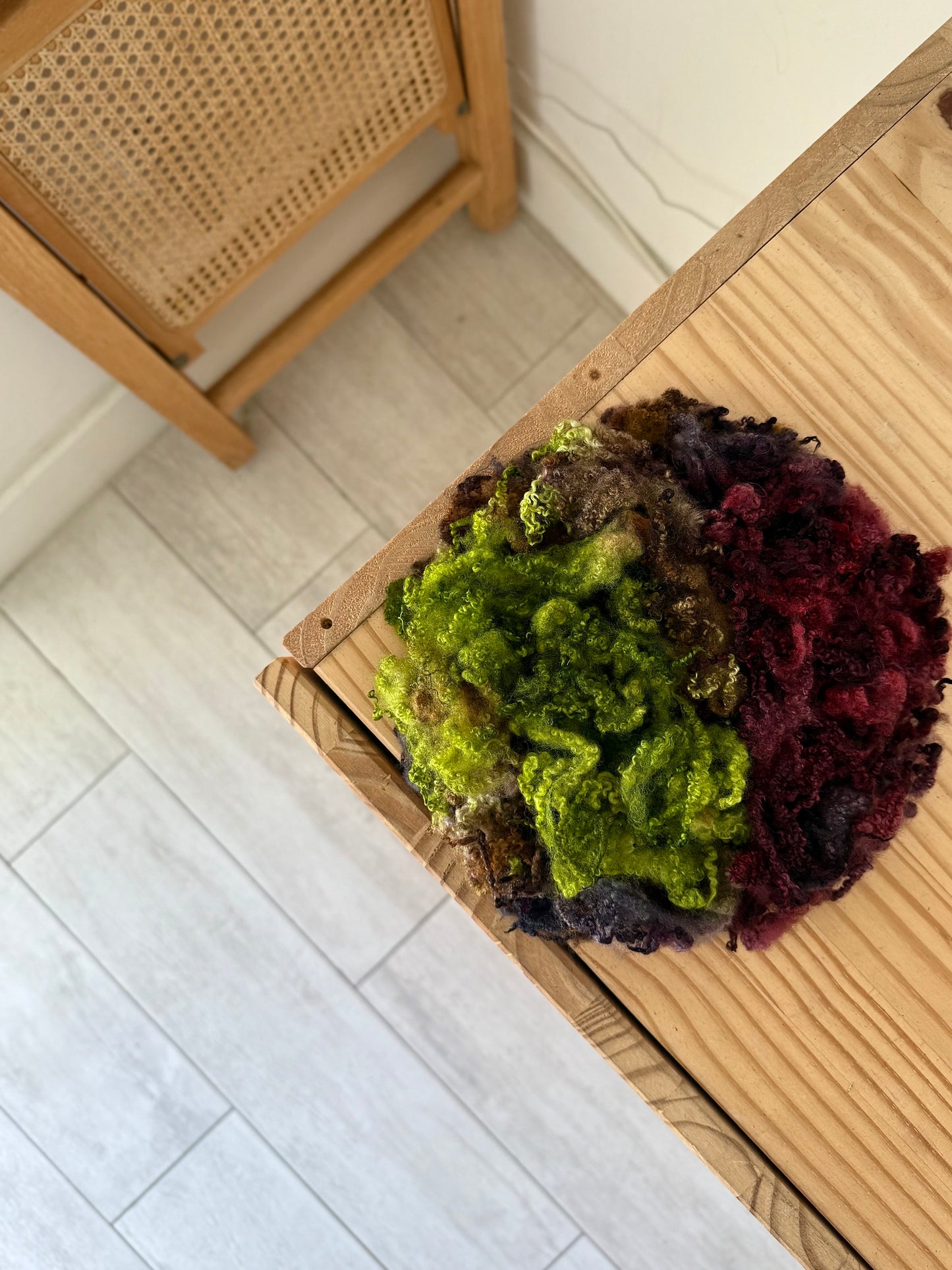 bluefaced leicester locks - burgundy & olive green