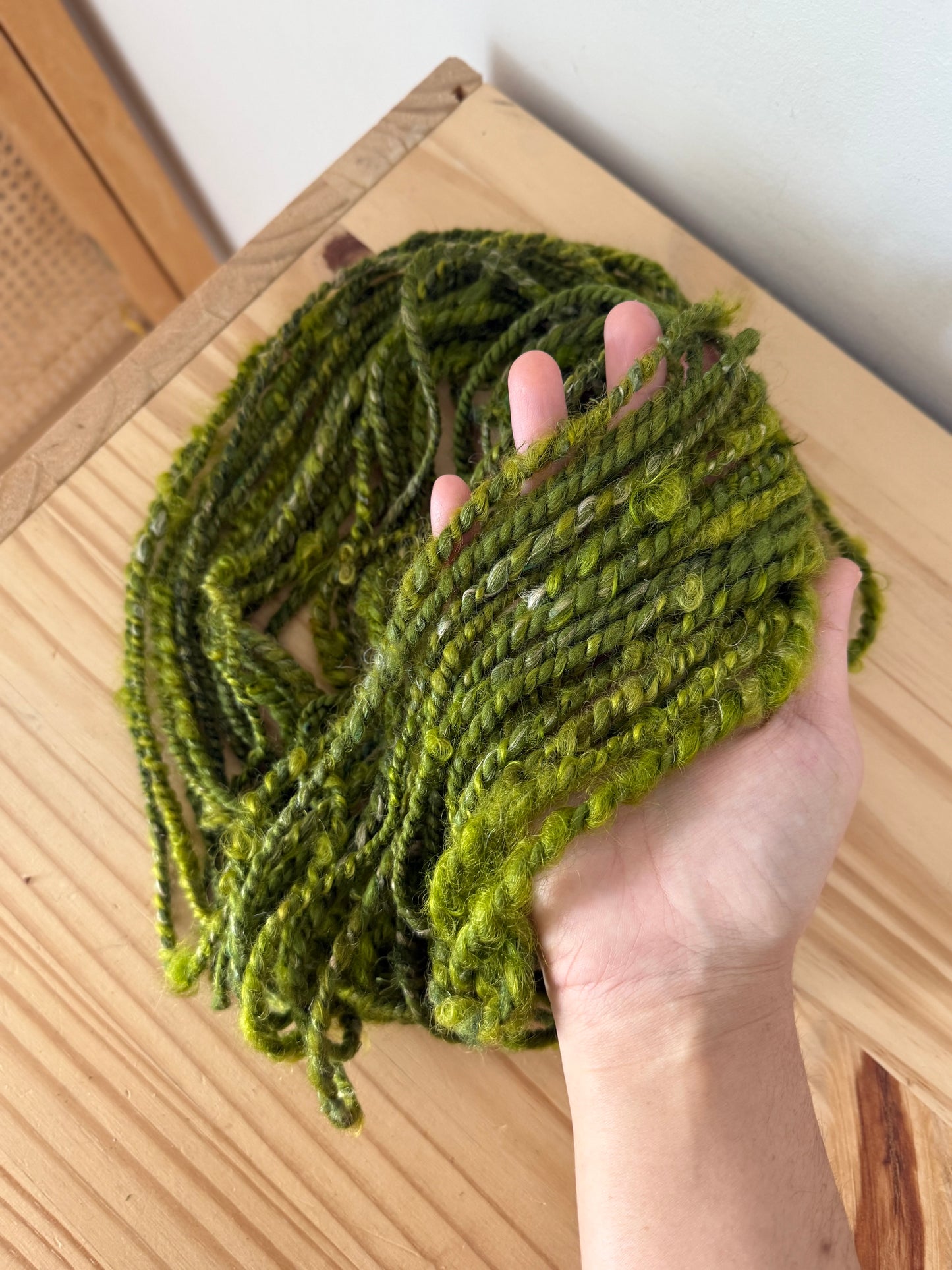 moss & olive green art yarn