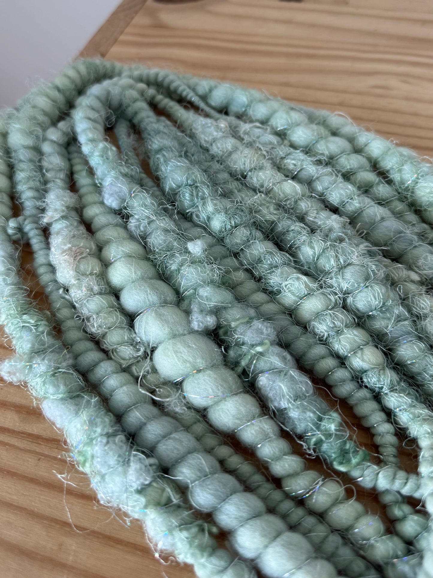 mint green & silver handspun art yarn