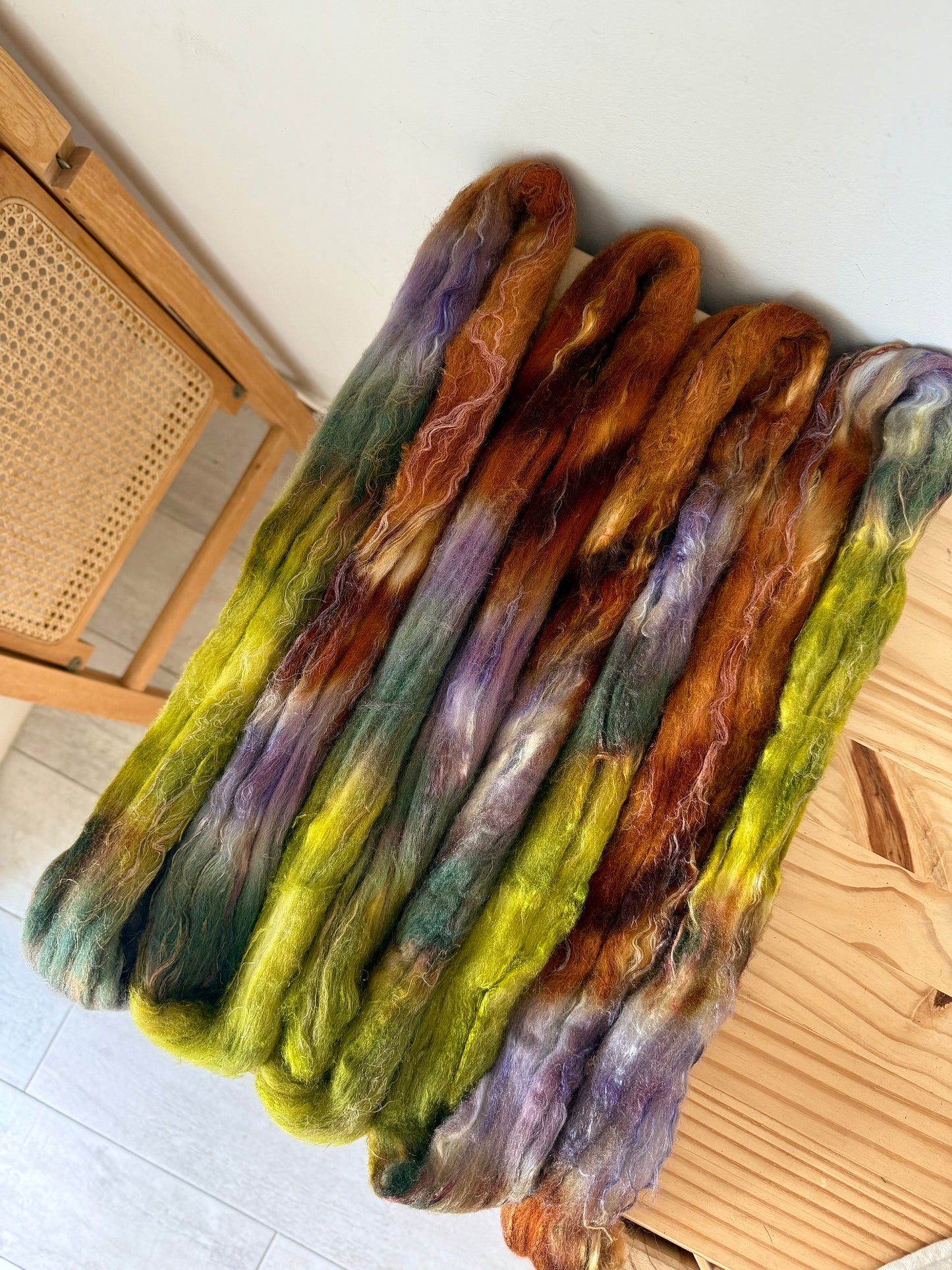 merino/silk/flax wool - plum rust chartreuse-