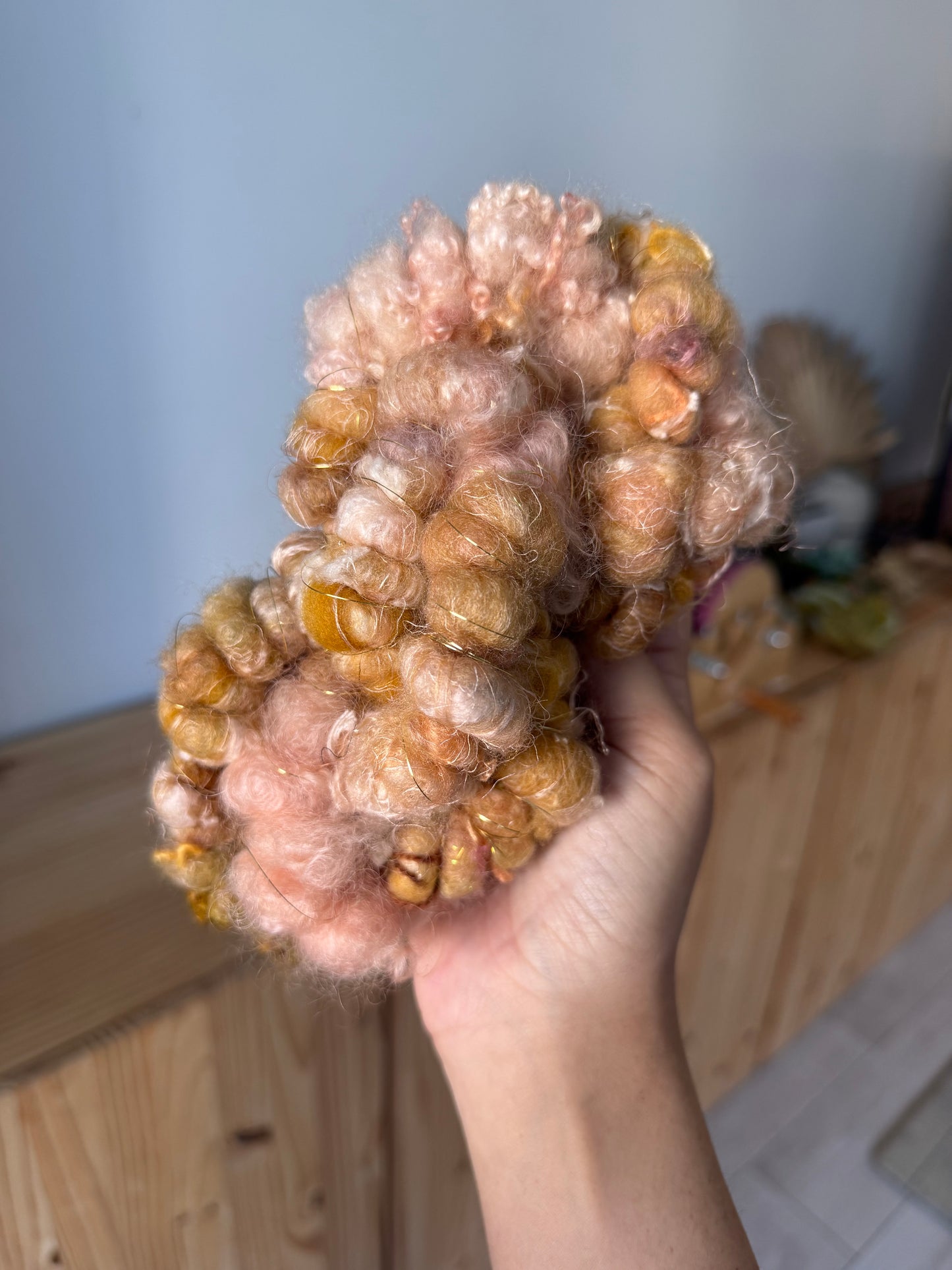 pink & gold textured handspun art yarn