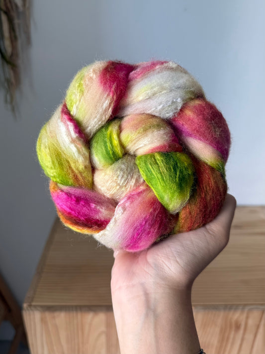 merino/silk - bright pink & green 2.5oz