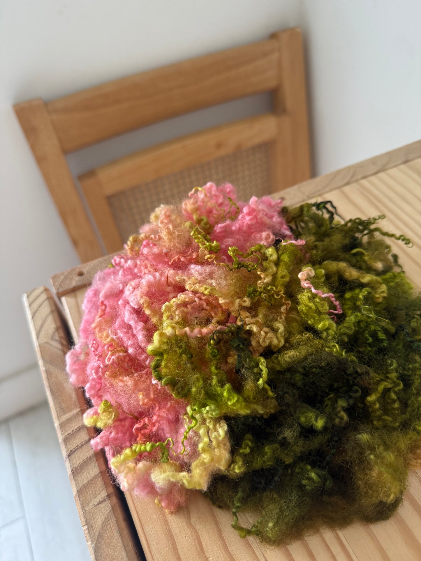 bluefaced leicester locks - flamingo pink & chartreuse