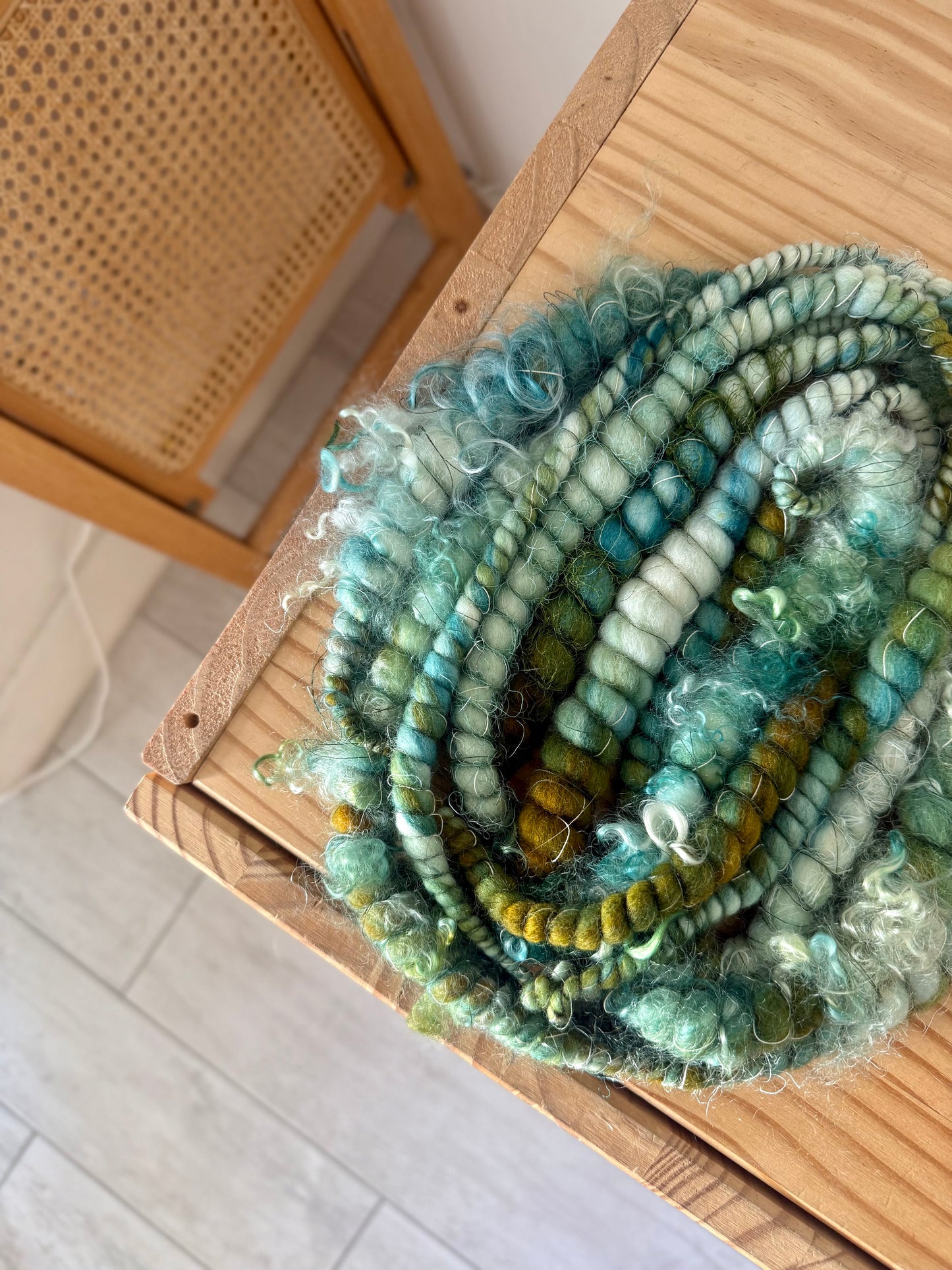 teal & brown art yarn