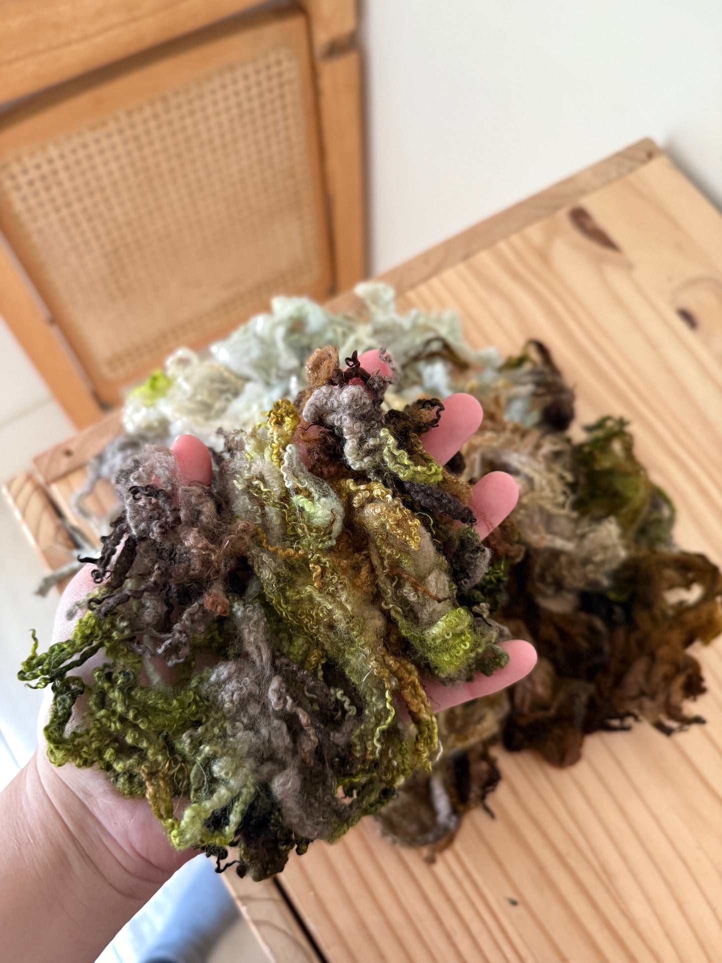 bluefaced leicester locks -mint & olive brown