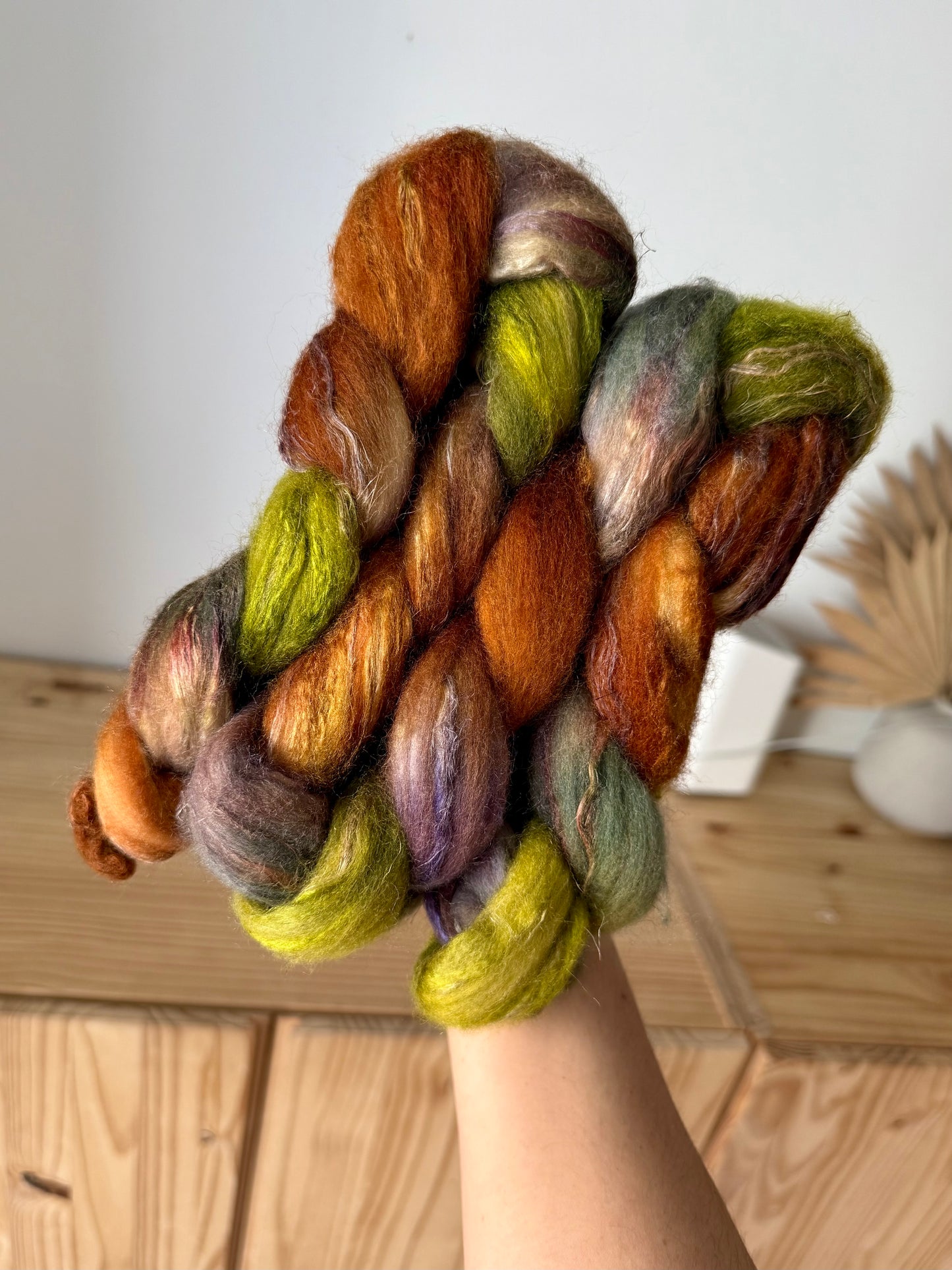 merino/silk/flax wool - plum rust chartreuse-
