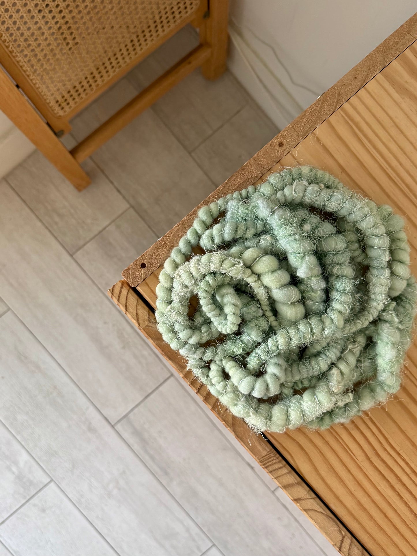 mint green & silver handspun art yarn