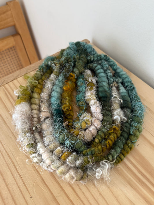 pink mustard & teal art yarn