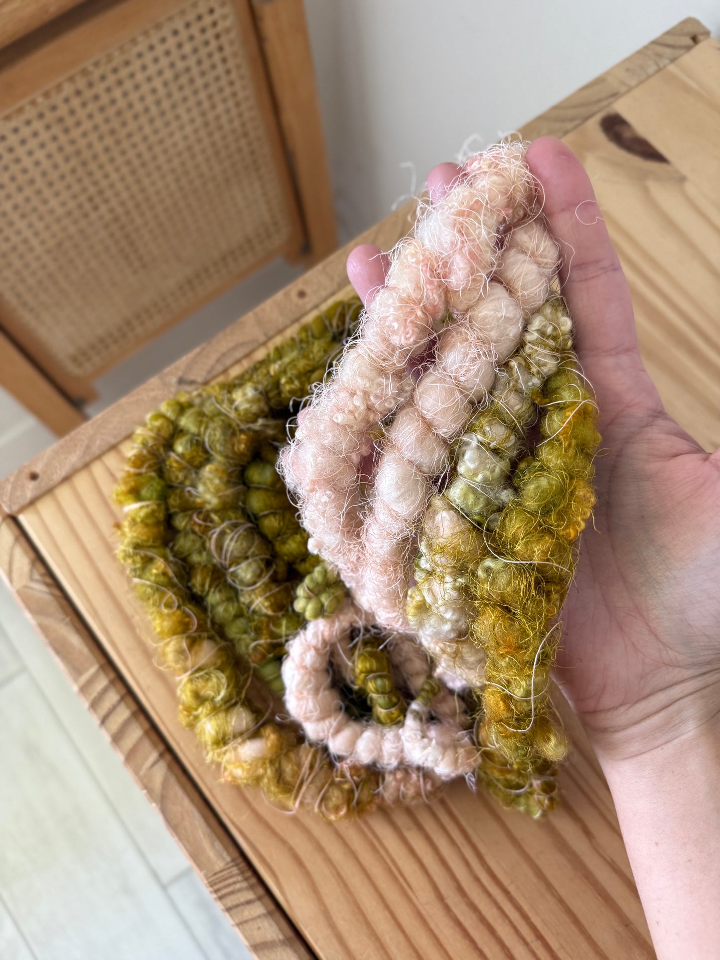 golden peach & bfl locks - handspun art yarn