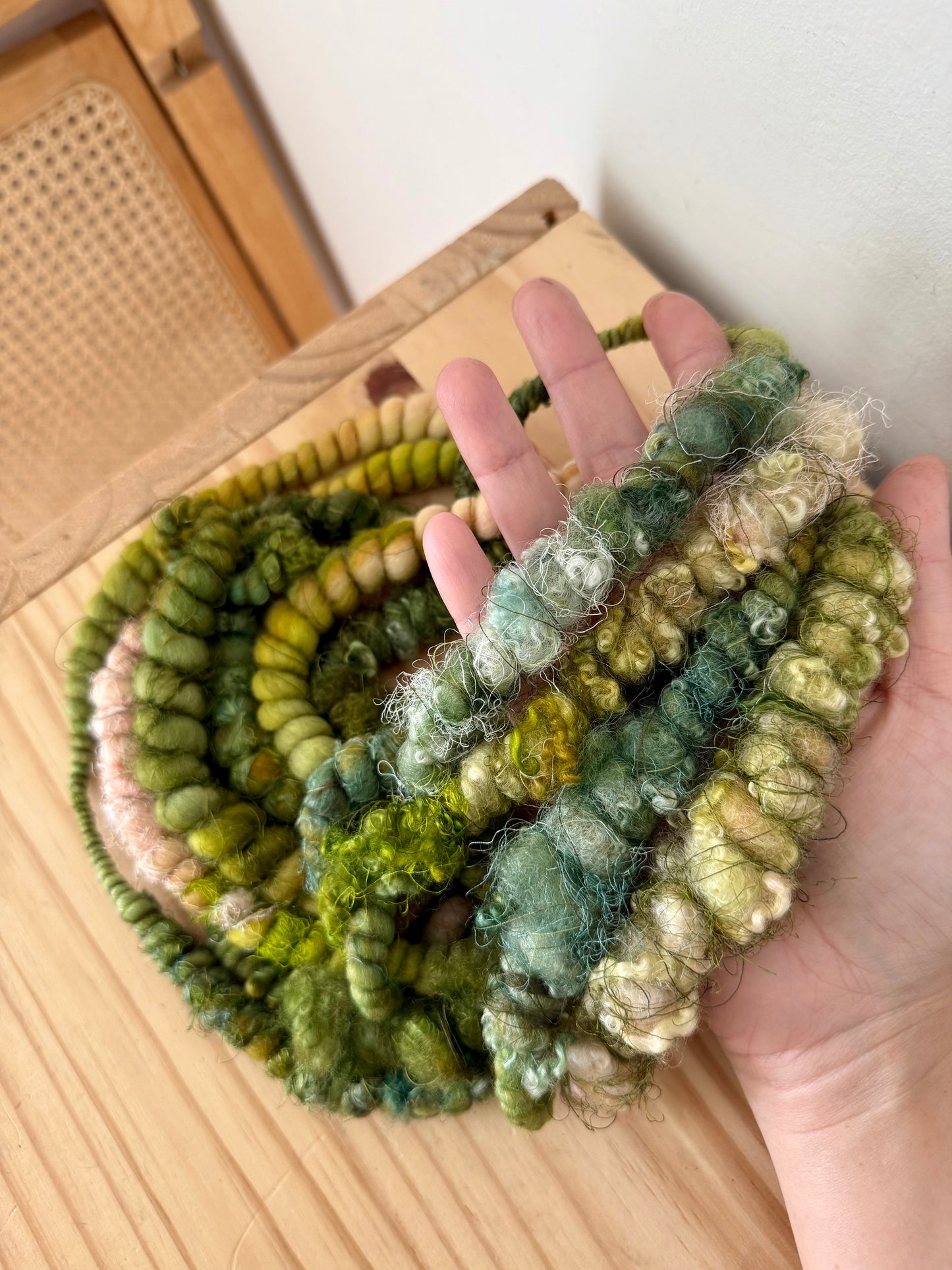 pink & teals art yarn