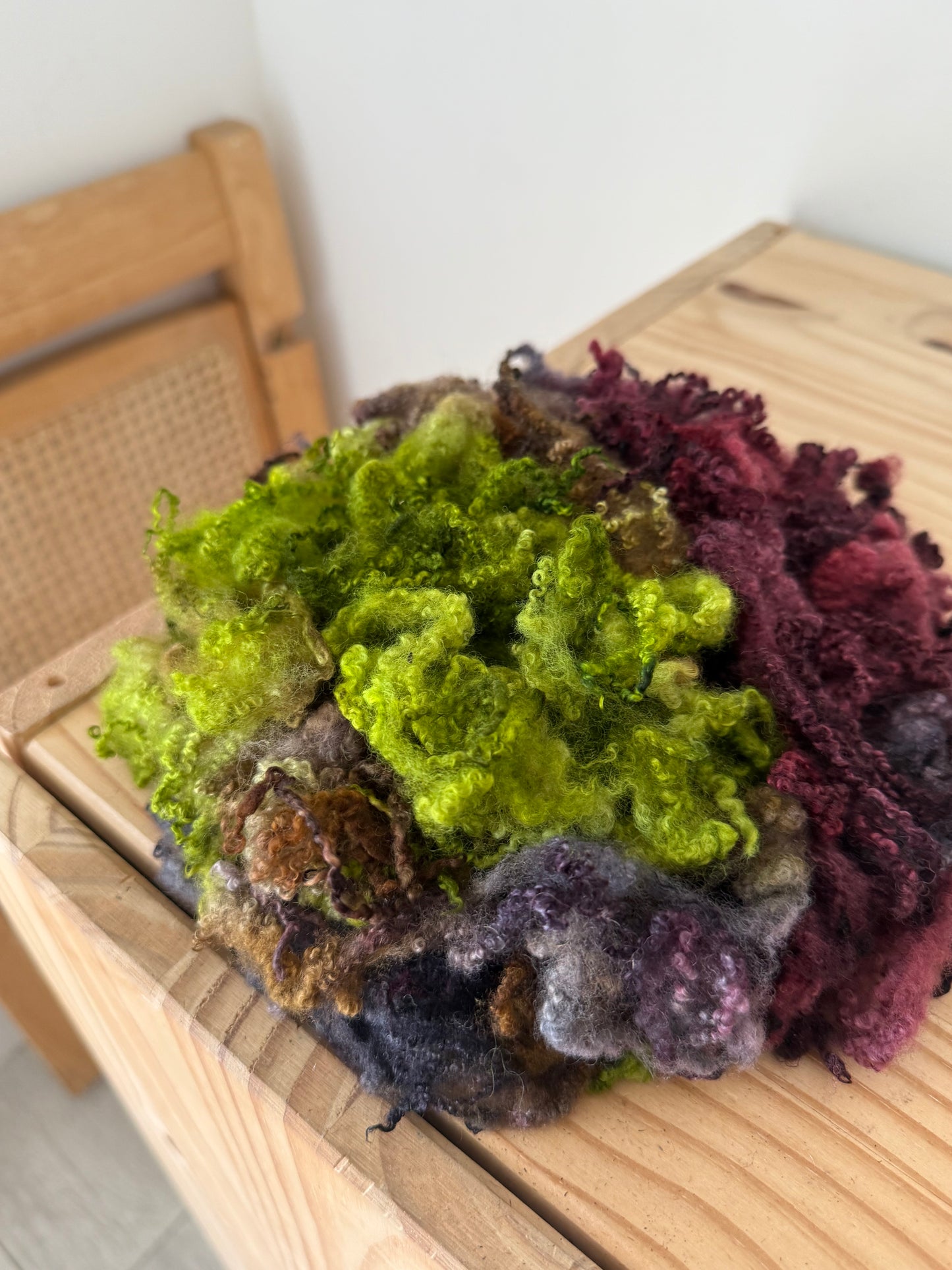 bluefaced leicester locks - burgundy & olive green