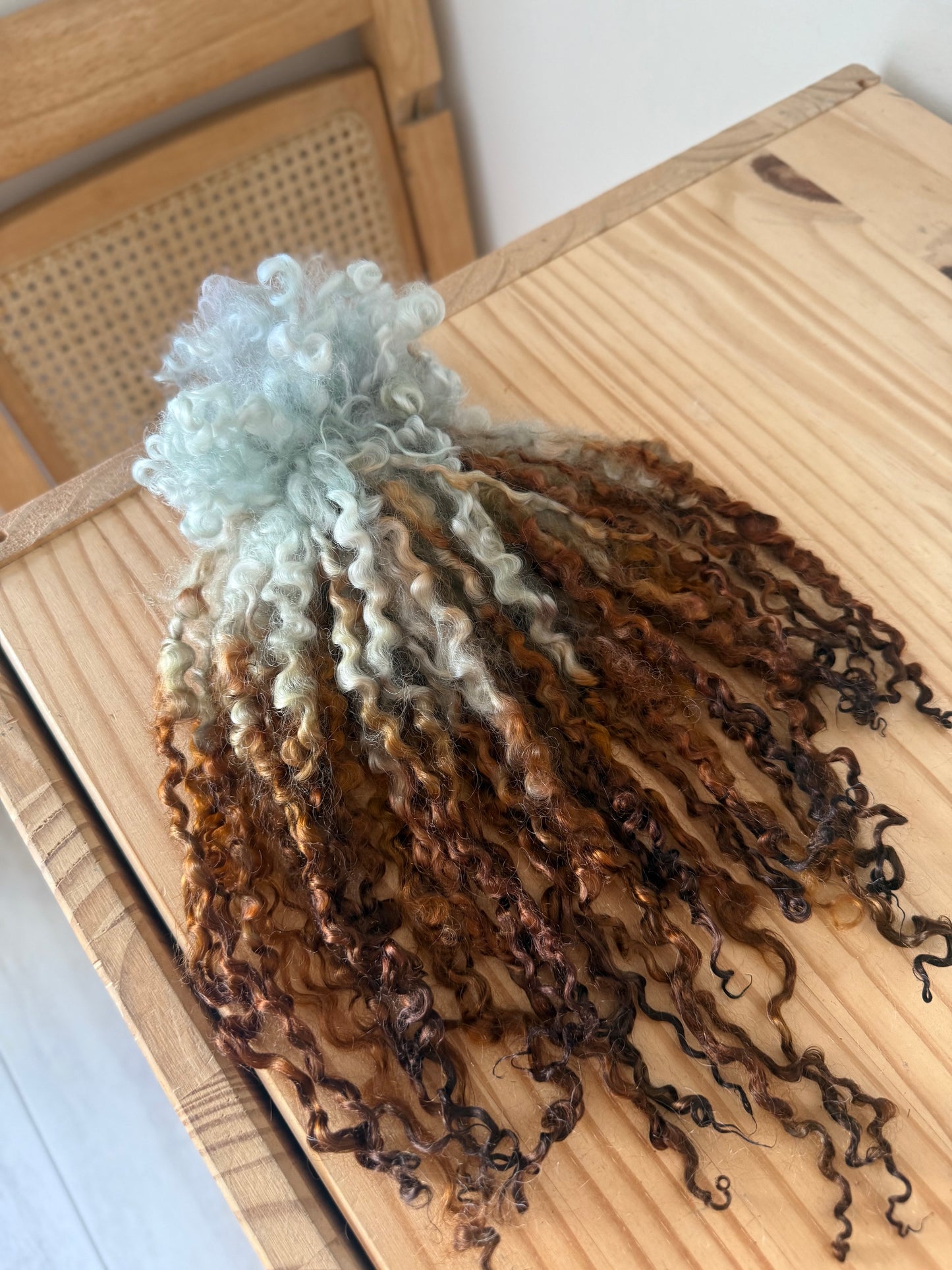 extra long wensleydale locks- rust and sky blue