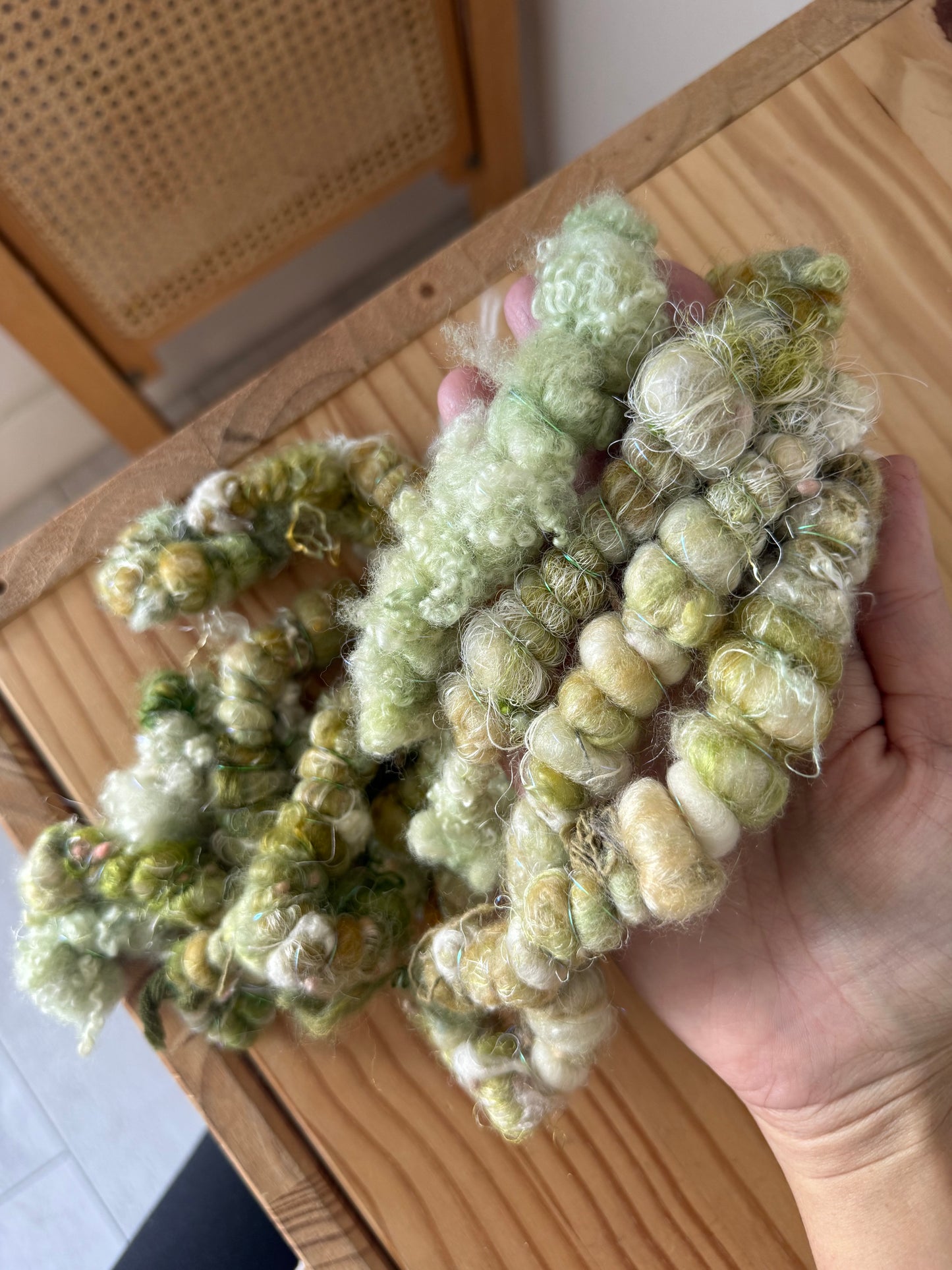 sage green textured handspun art yarn