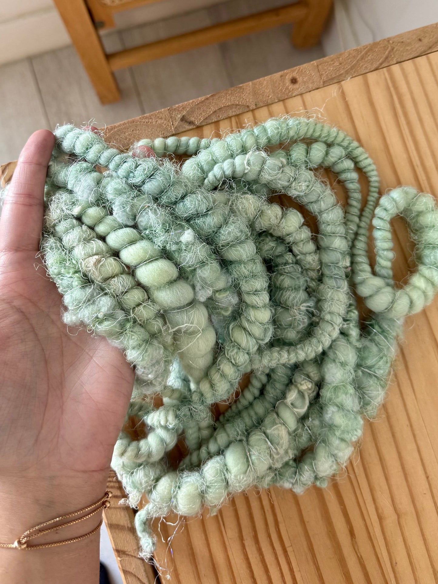 mint green & silver handspun art yarn