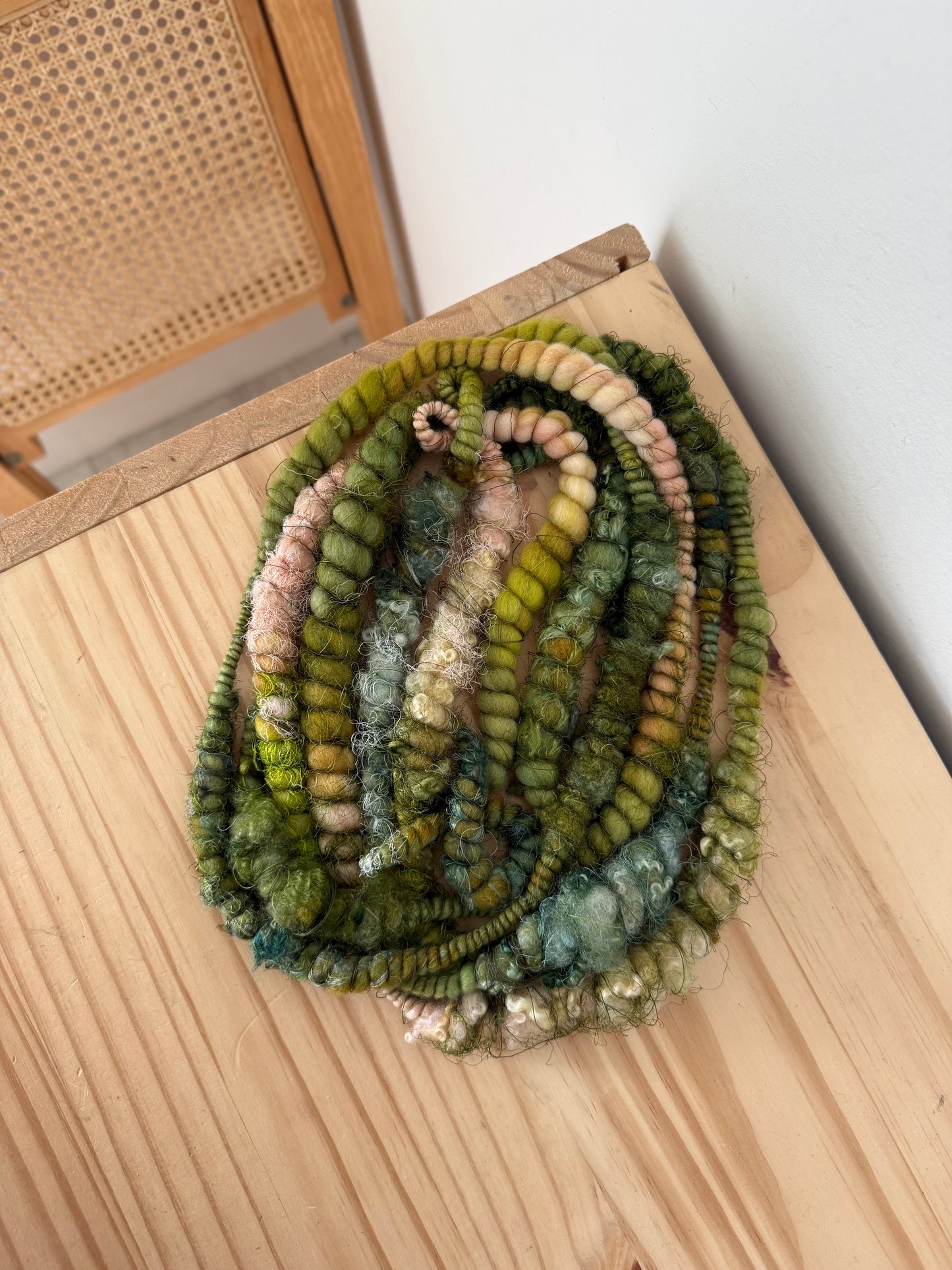 pink & teals art yarn