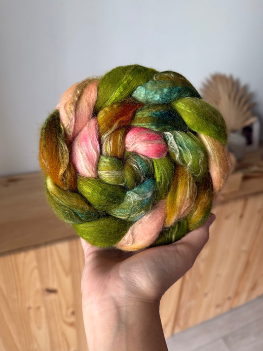 merino/silk/flax wool - flamingo gardens 4oz