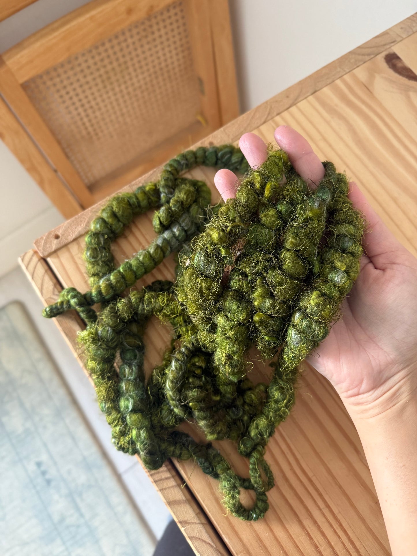 moss & forest green handspun art yarn
