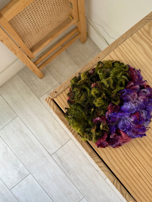 bluefaced leicester locks - lavender burgundy & olive green