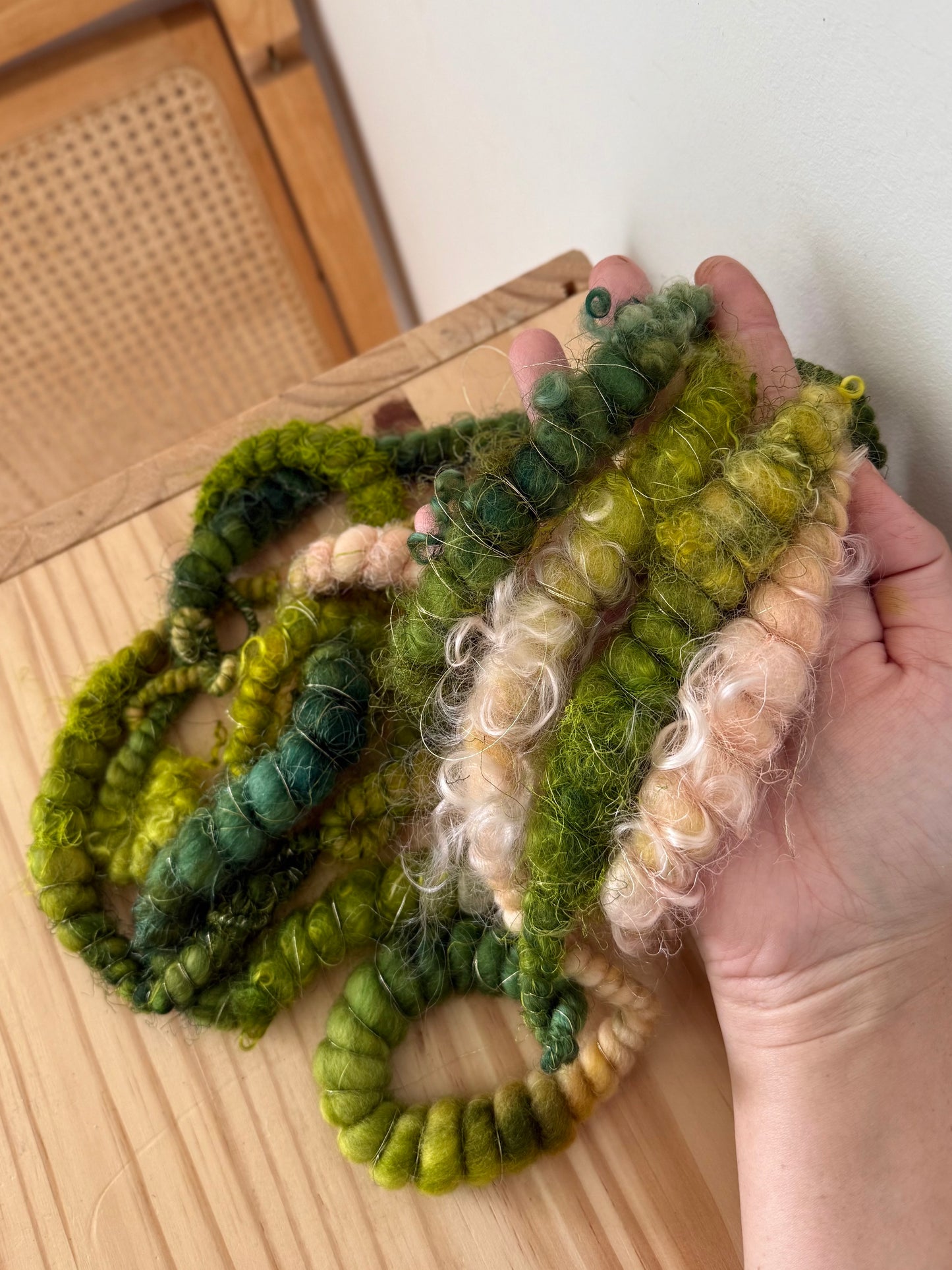 forest & pink w/ gold thread art yarn