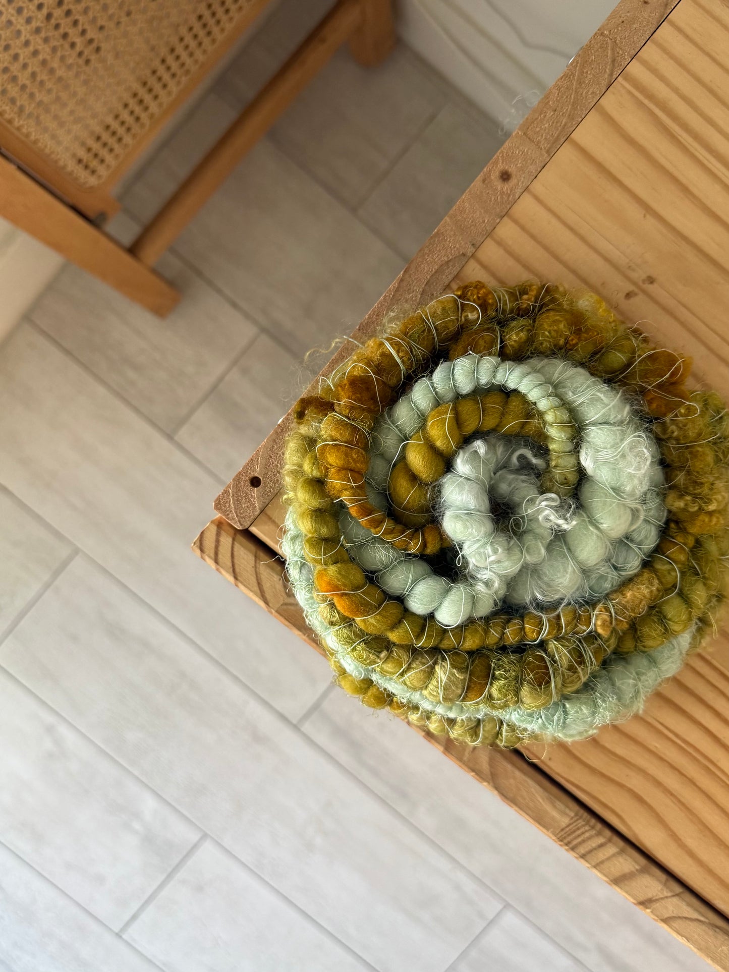 mint & mustard green handspun art yarn