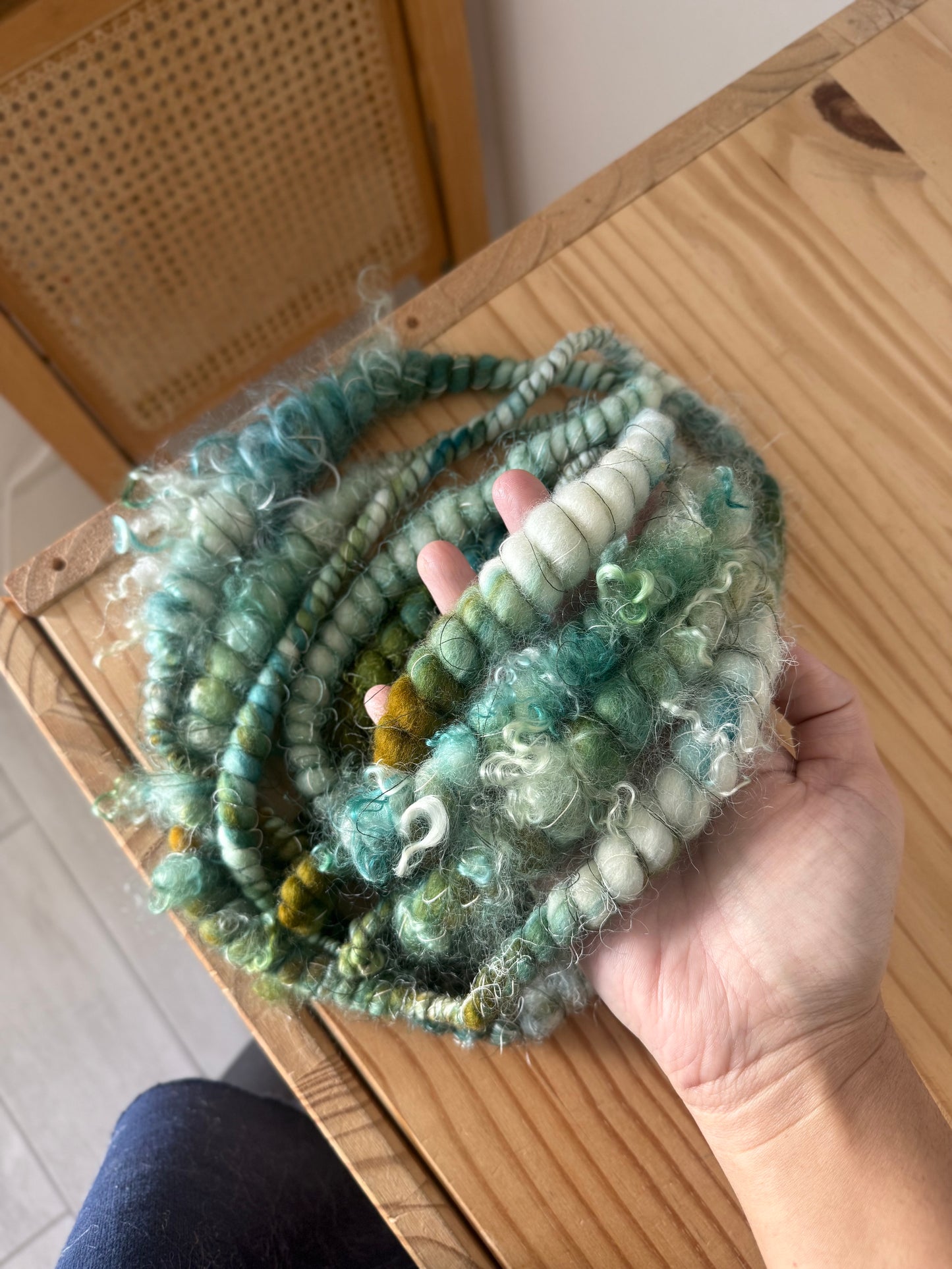 teal & brown art yarn