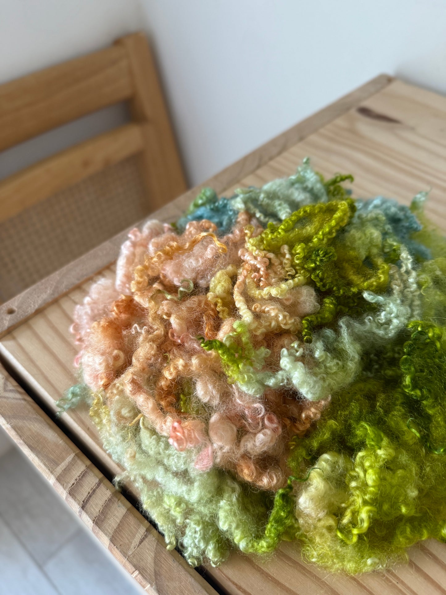 bluefaced leicester locks - peach pistachio marine