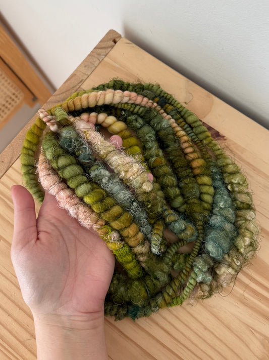 pink & teals art yarn