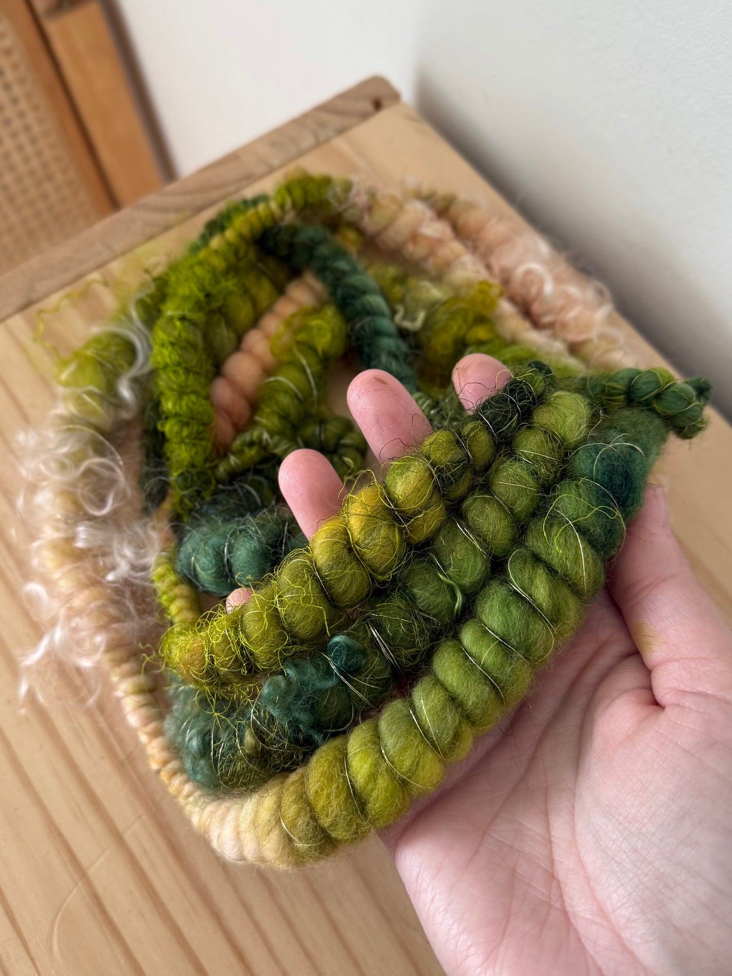 forest & pink w/ gold thread art yarn