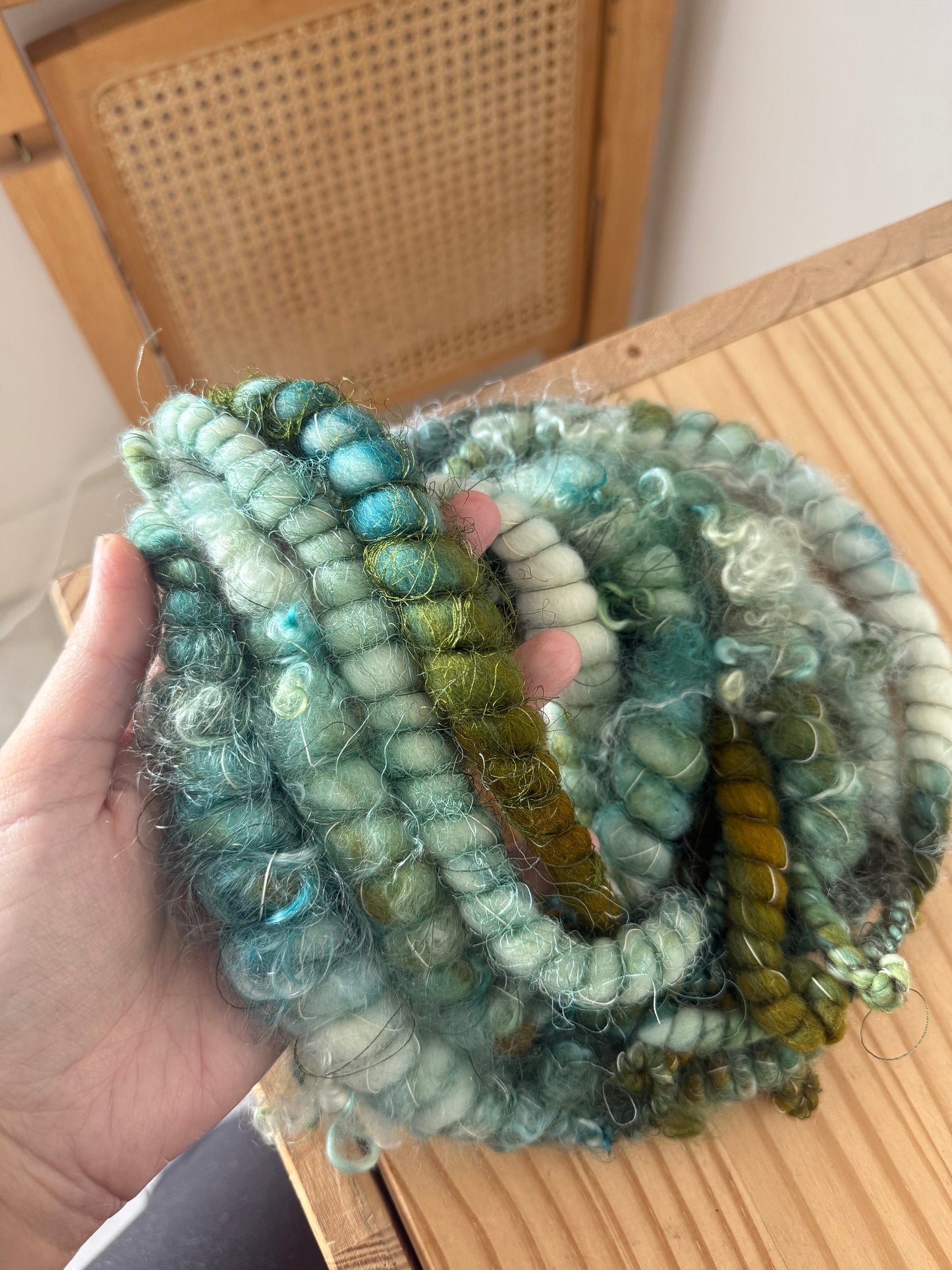 teal & brown art yarn