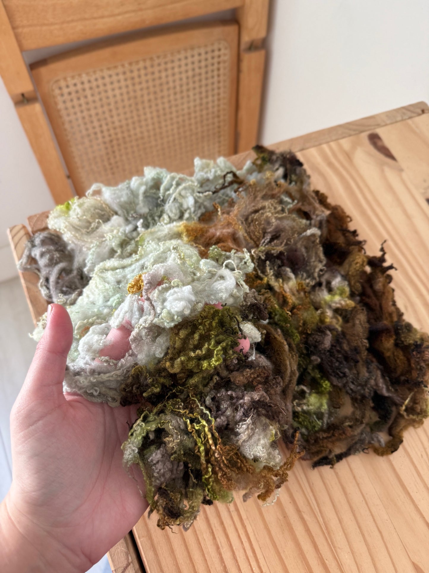 bluefaced leicester locks -mint & olive brown